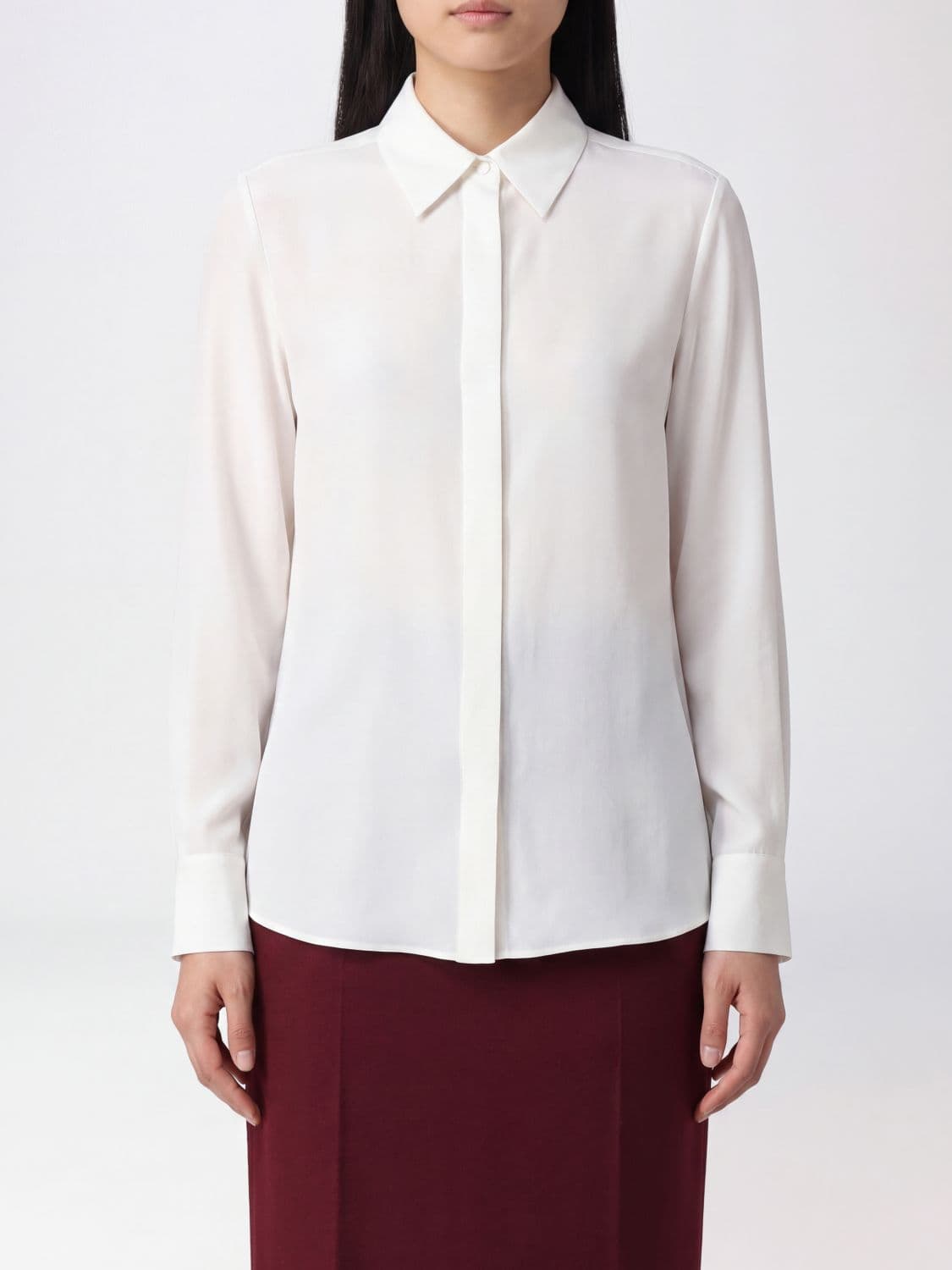 Lardini Classic Pure Silk Shirt with French Collar and Concealed Placket