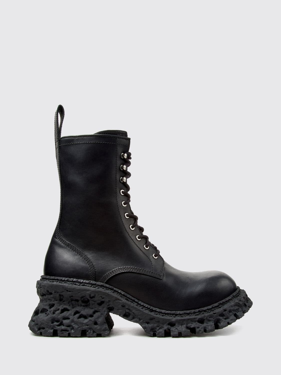 Camperlab Quetal Smooth Leather Combat Boots with Pull Tab and Side Zip