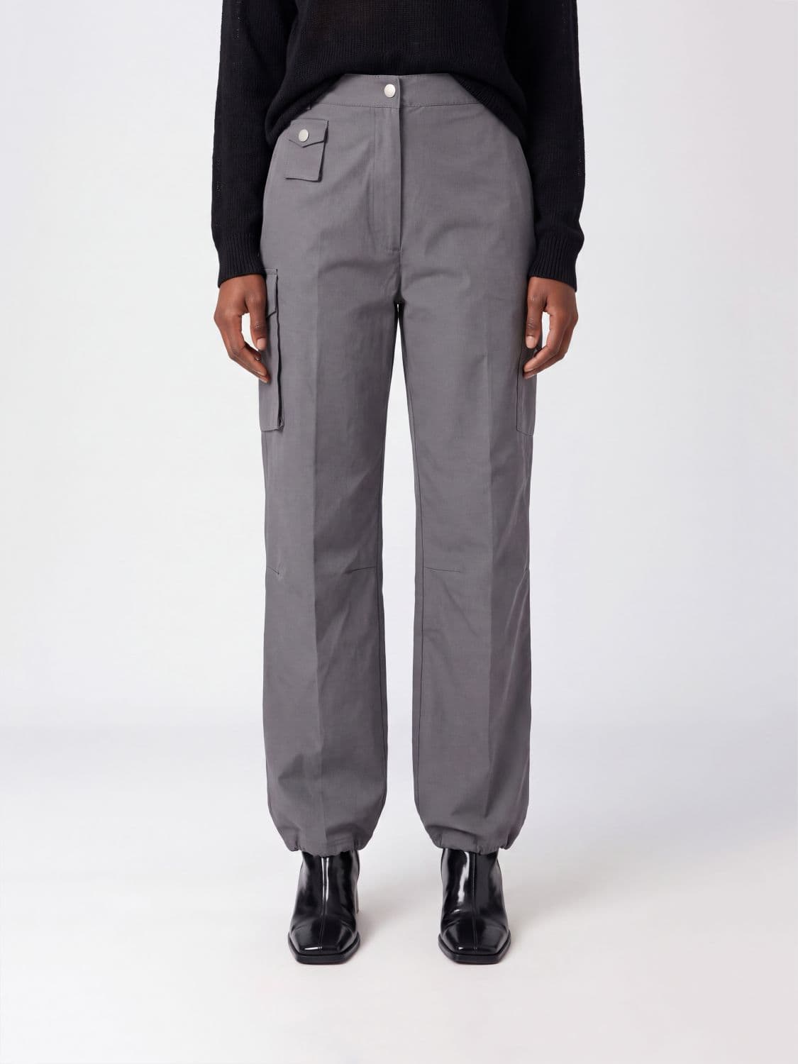 Ganni High-Waisted Straight Leg Stretch Cotton Cargo Trousers