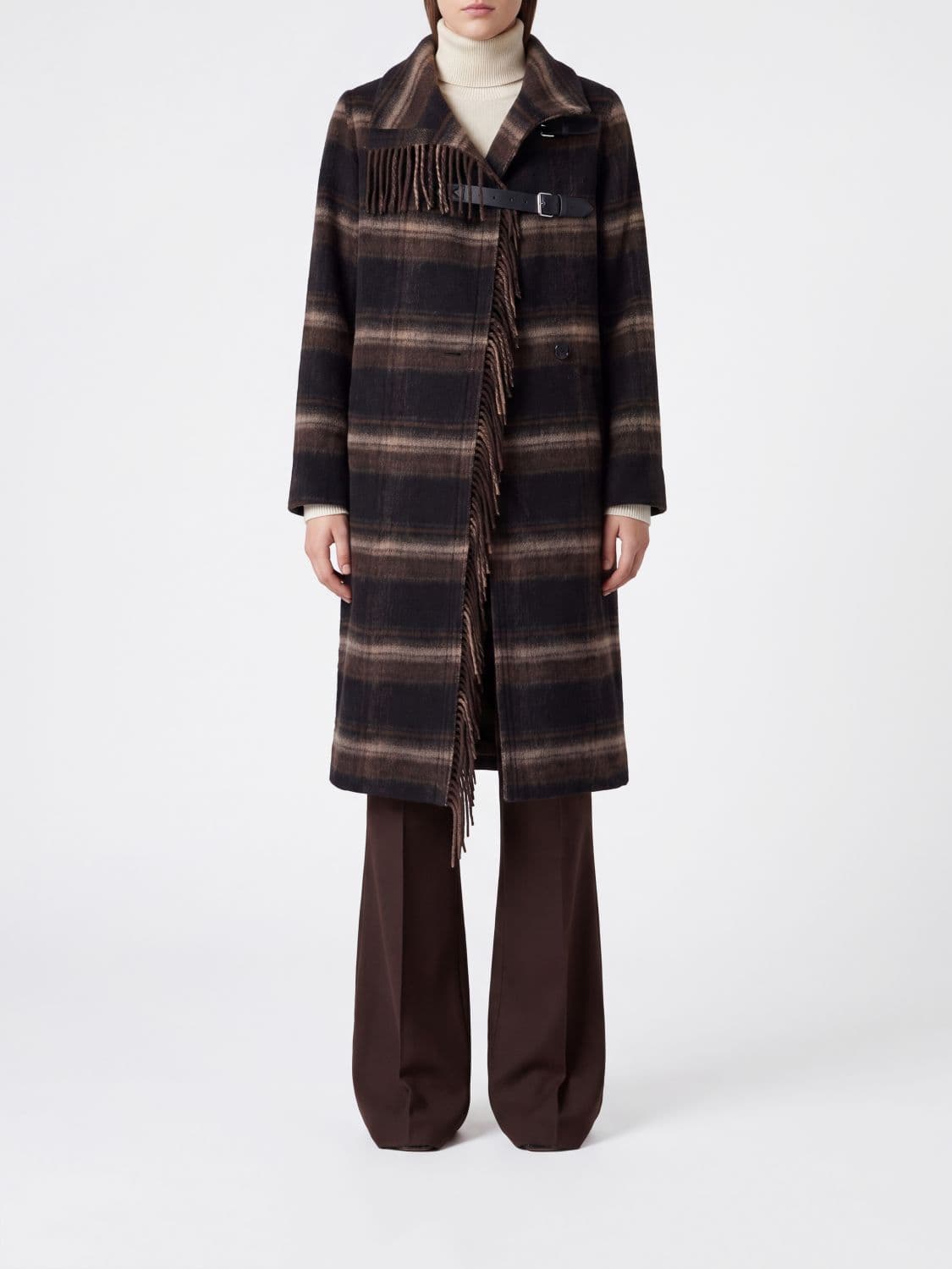 Isabel Marant Etoile Single-Breasted Check Wool-Blend Coat with Fringes
