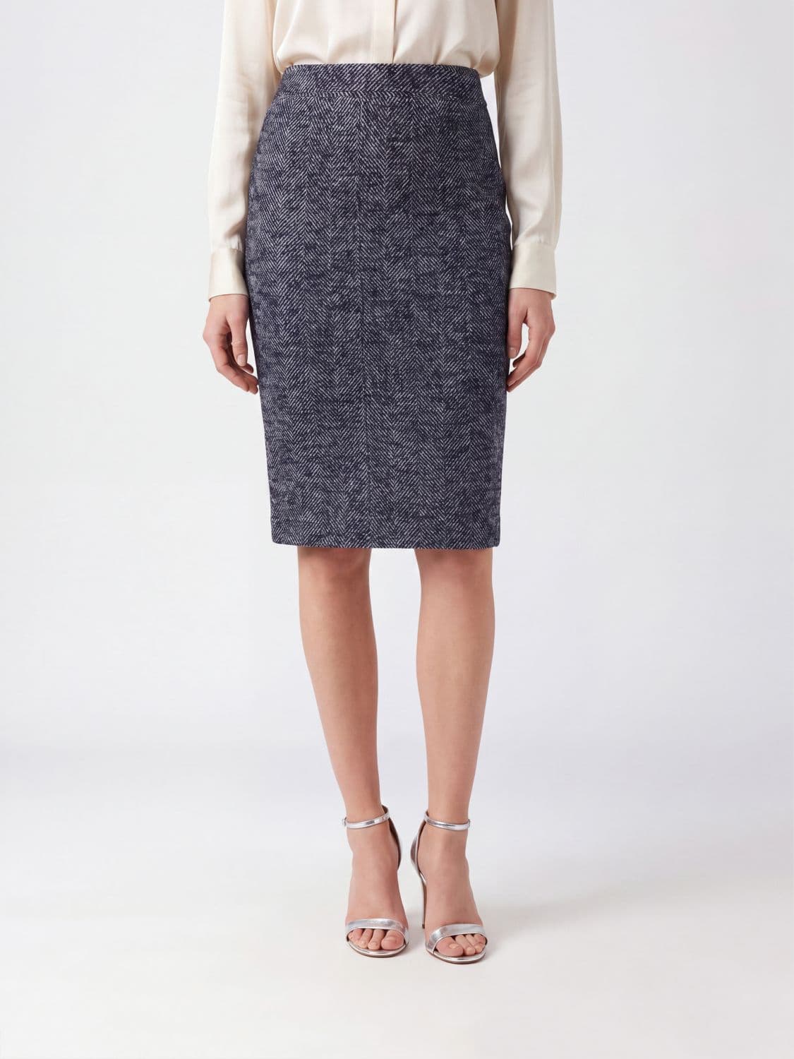N° 21 High-Waisted Chevron Wool-Blend Midi Pencil Skirt