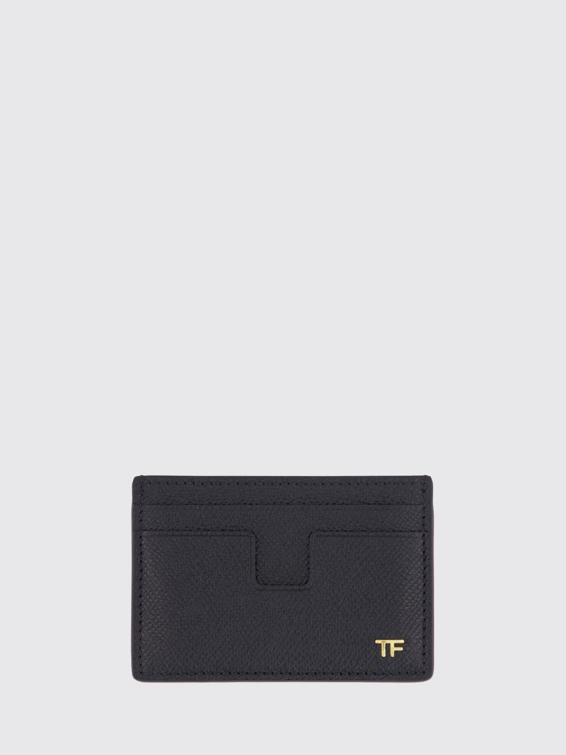 Tom Ford Flat Card Holder in Grained Calfskin with Metal Logo