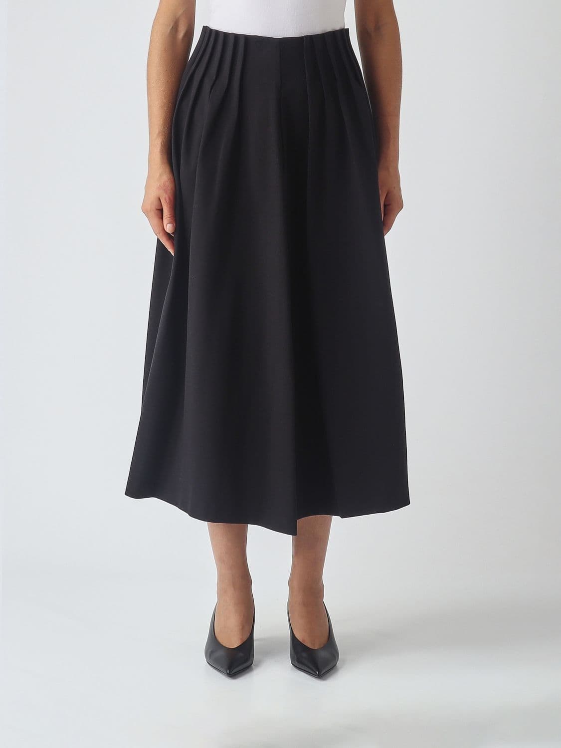 Meimeij Flared Midi Skirt in Technical Crêpe with High Waist and Pockets