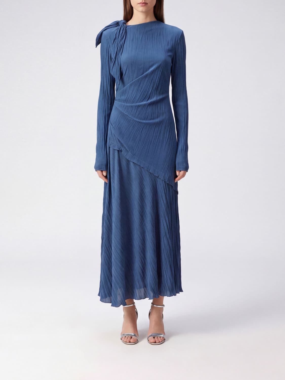 Victoria Victoria Beckham Pleated Crêpe Midi Dress with Asymmetrical Hem