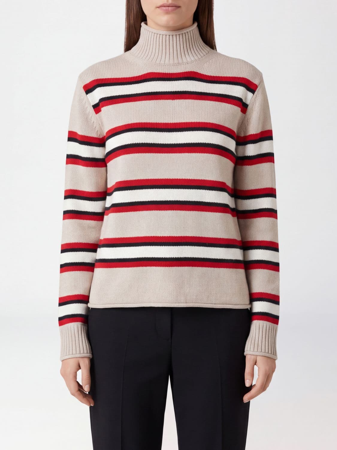 Semicouture Striped Turtleneck Jumper in 100% Virgin Wool with Ribbed Trims