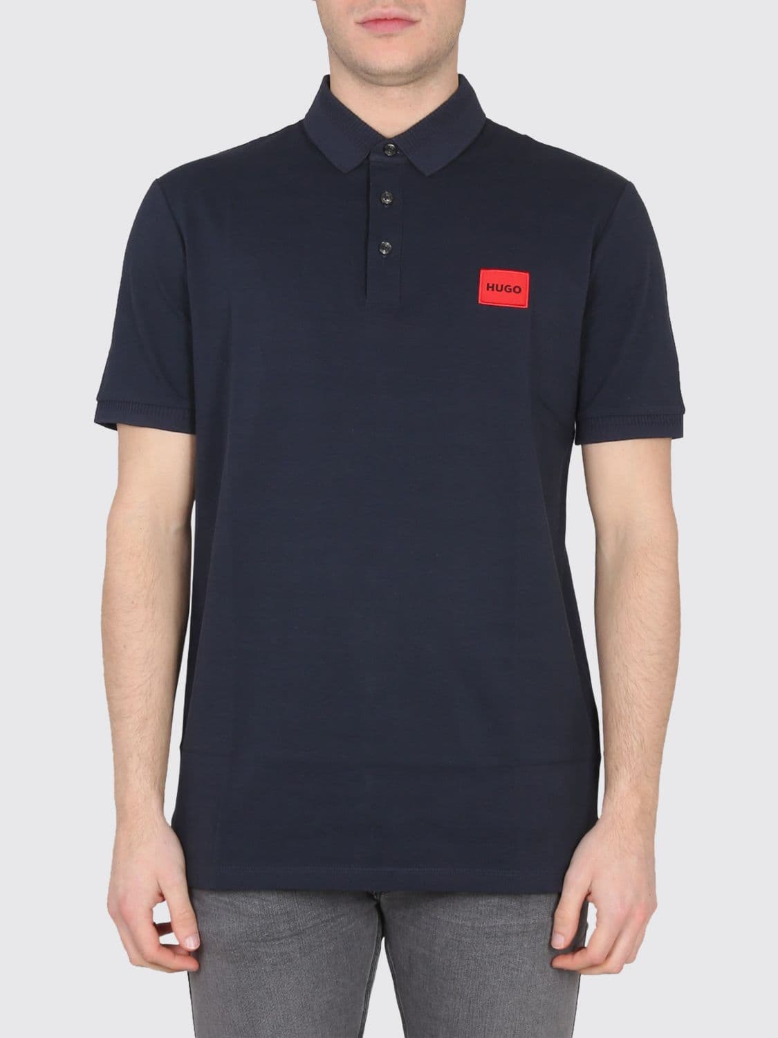 Hugo Cotton Polo Shirt with Contrasting Logo and Three-Button Placket