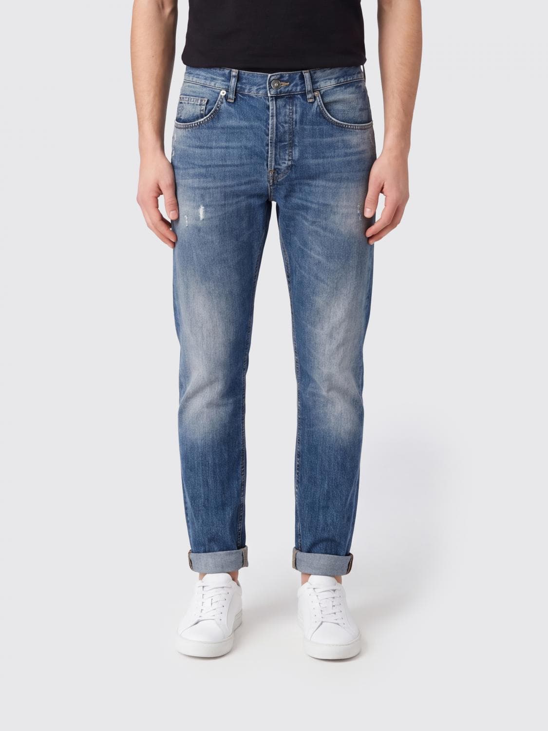 Dondup Distressed Slim Fit Five-Pocket Jeans in Cotton Denim