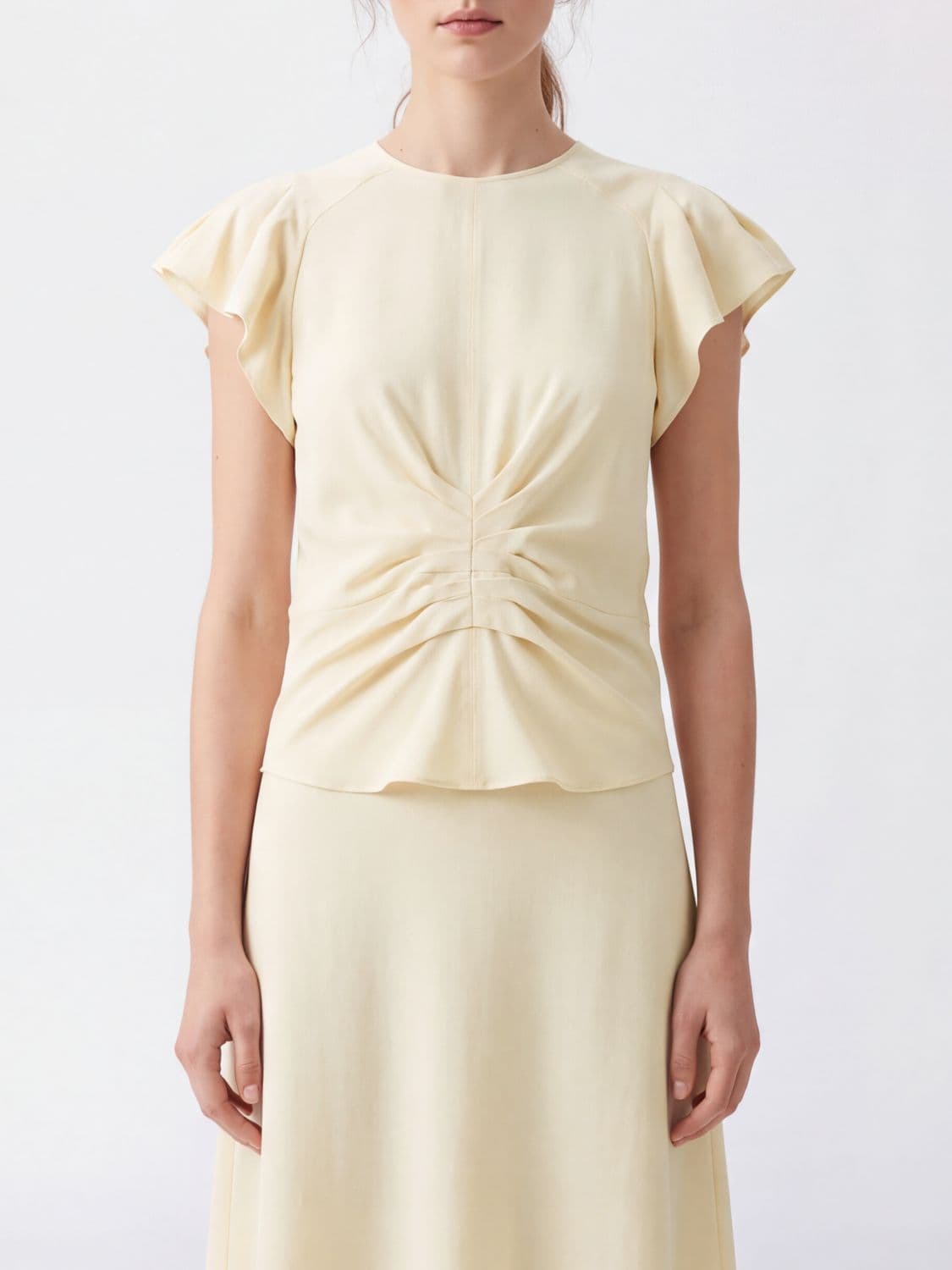 Isabel Marant Etoile Tullya Ruched-Waist Viscose Day Top with Short Sleeves