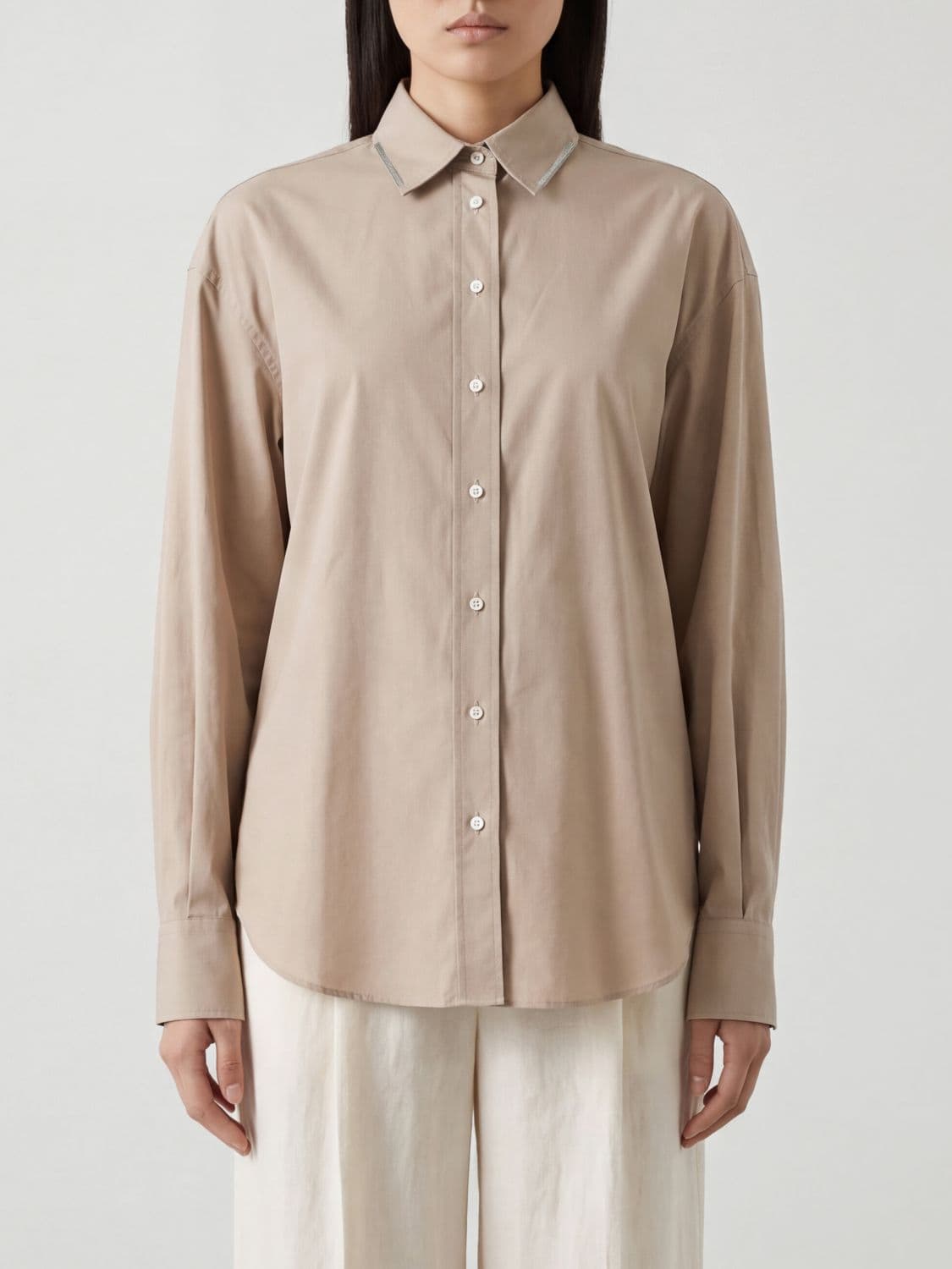 Brunello Cucinelli Classic Collar Shirt in Cotton Poplin with Button Fastening