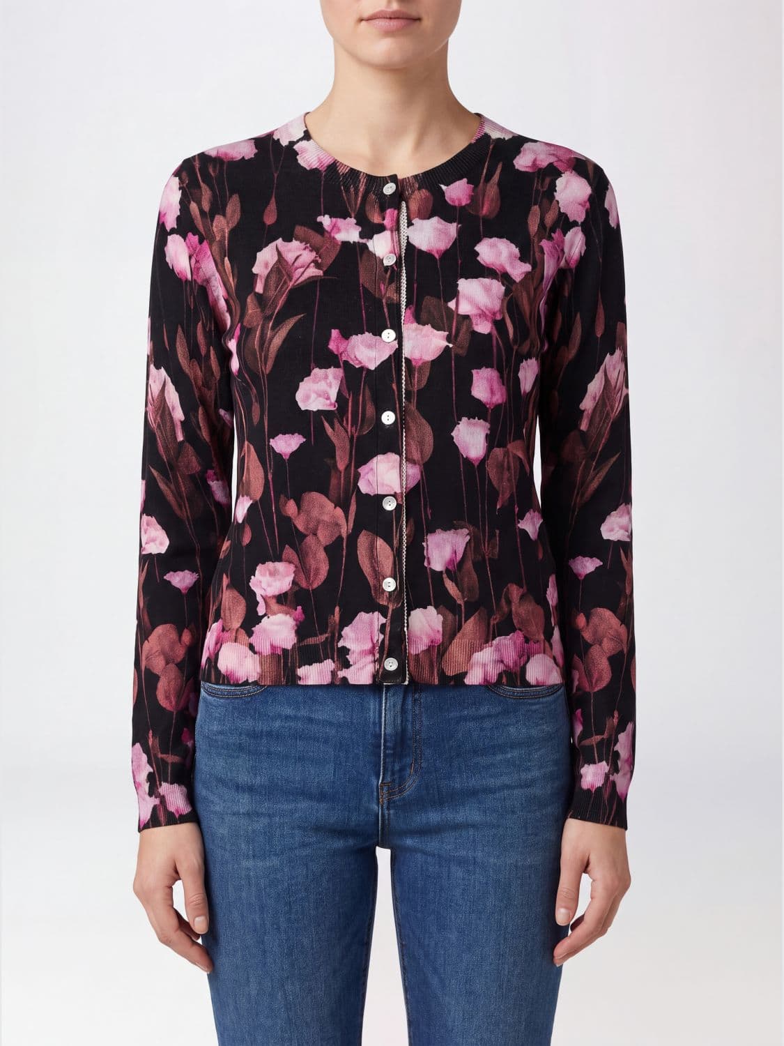 In Bed With You Button-Front Polka Dot Wool Cardigan with Crew Neck
