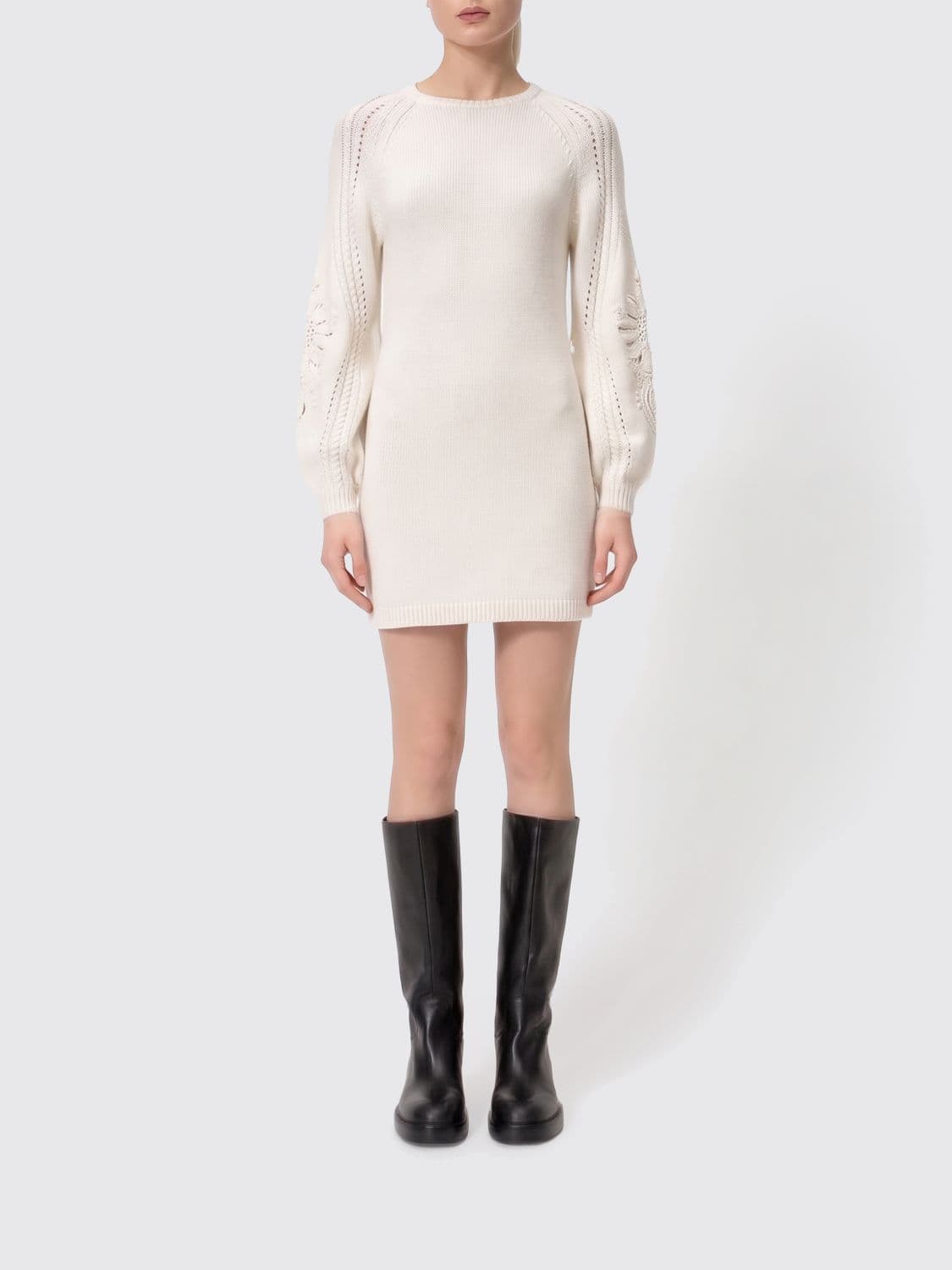 Twinset Slim Fit Floral Detail Wool Blend Knit Mini Dress