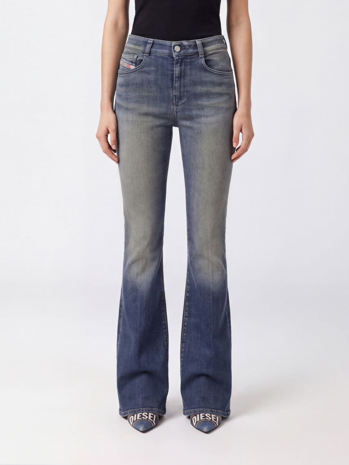Diesel 1973 D-Partt Mid-Rise Flared Jeans in Cotton Denim