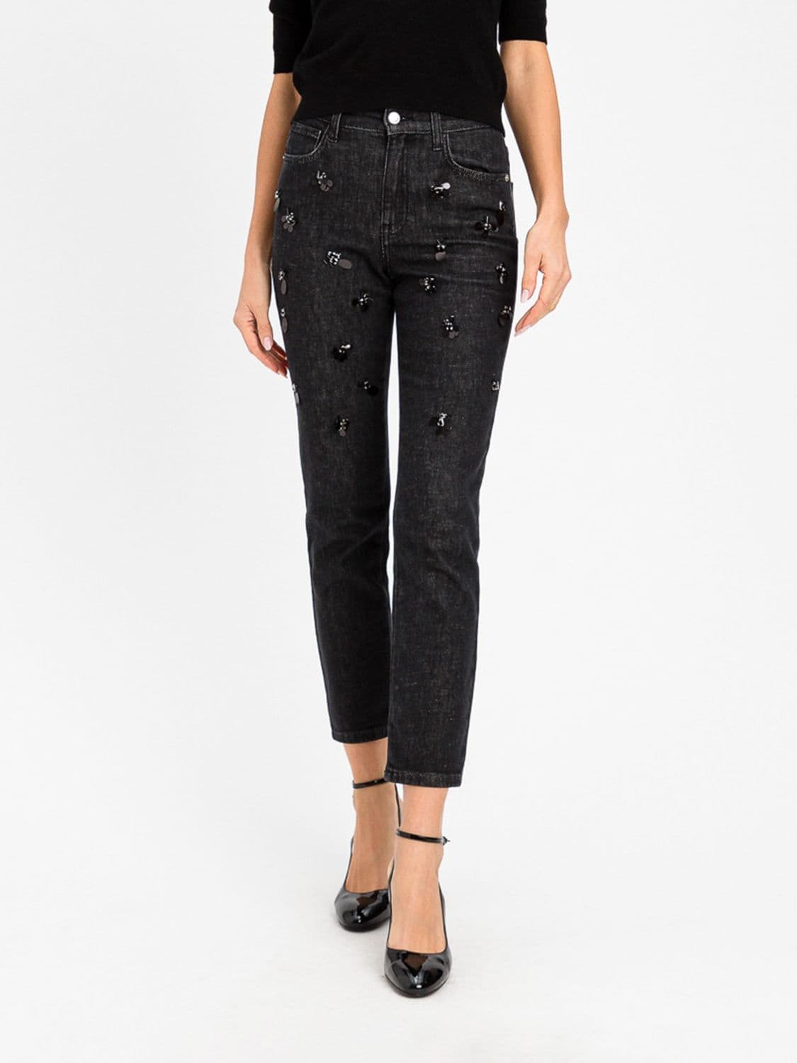 Actitude Twinset High-Waisted Cropped Slim Fit Jeans with Sequins