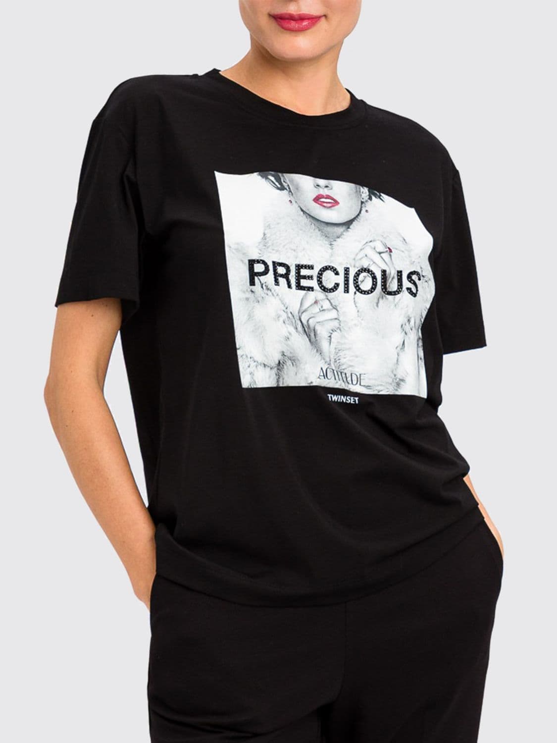 Actitude Twinset Graphic Print and Logo Cotton T-Shirt