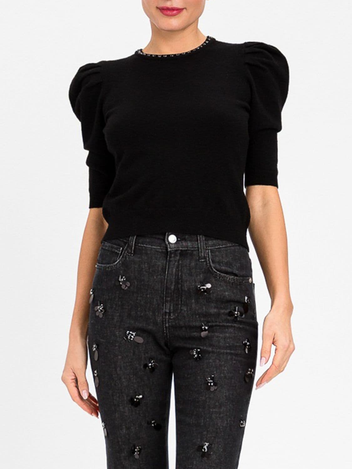 Actitude Twinset Wool Blend Jumper with Puff Sleeves and Studs