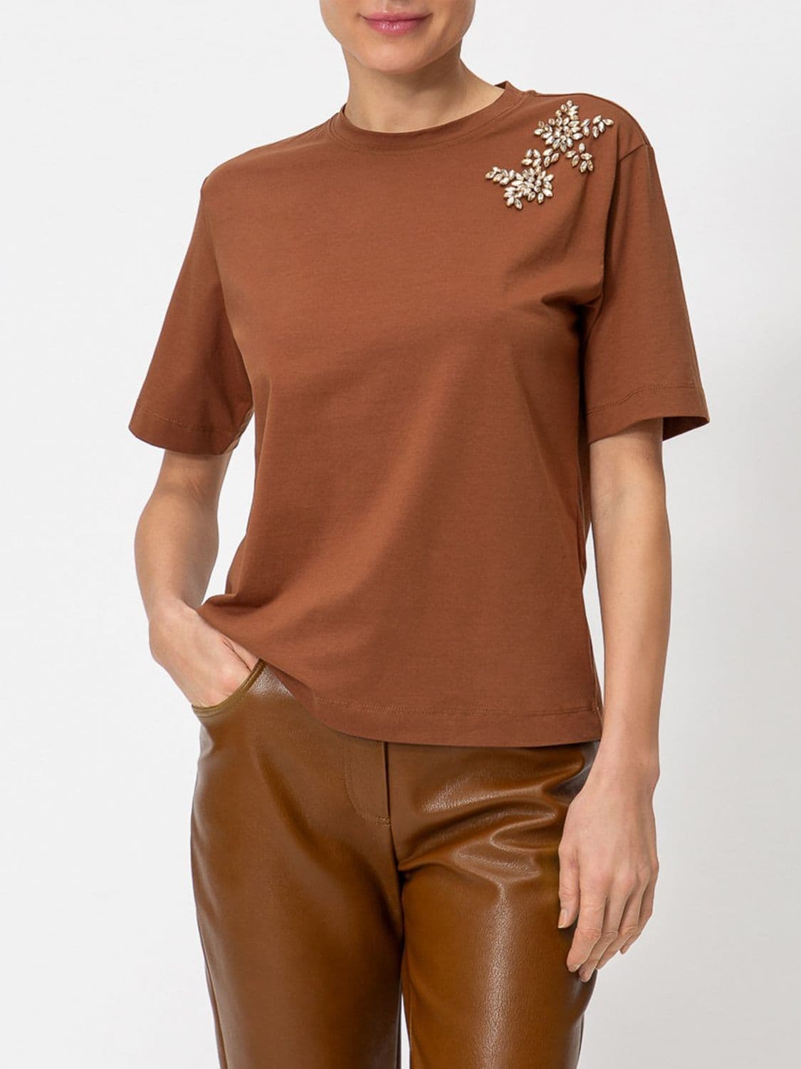 Actitude Twinset Crystal-Embroidered Cotton T-Shirt