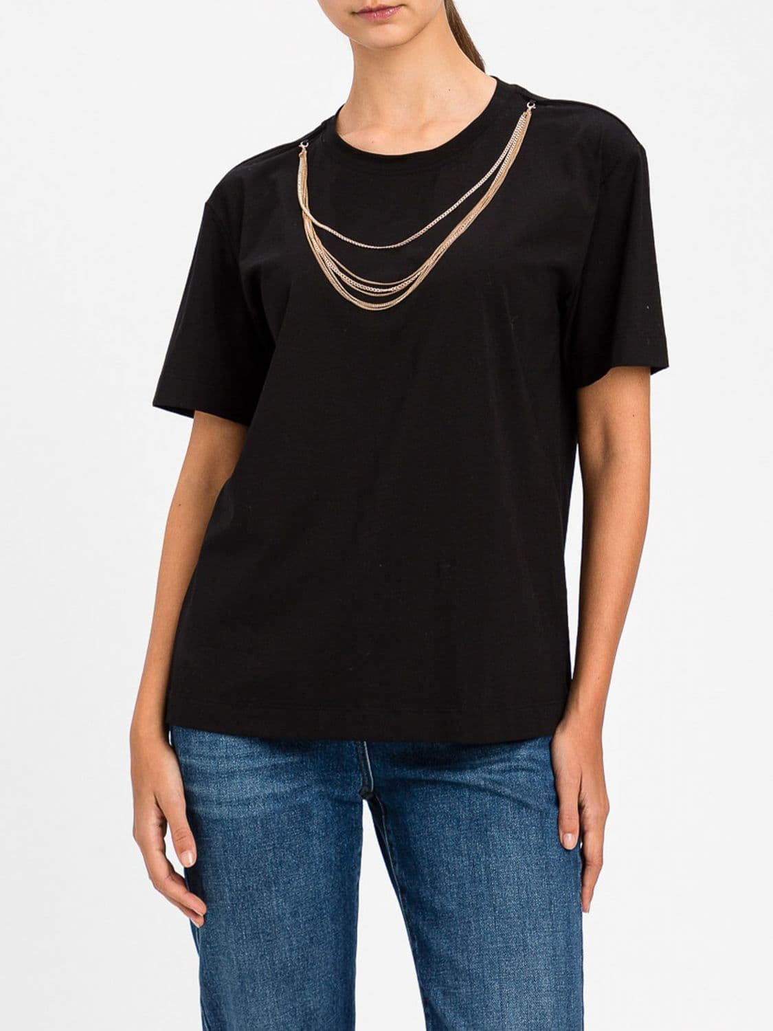 Actitude Twinset Cotton T-Shirt with Metal Mesh Application