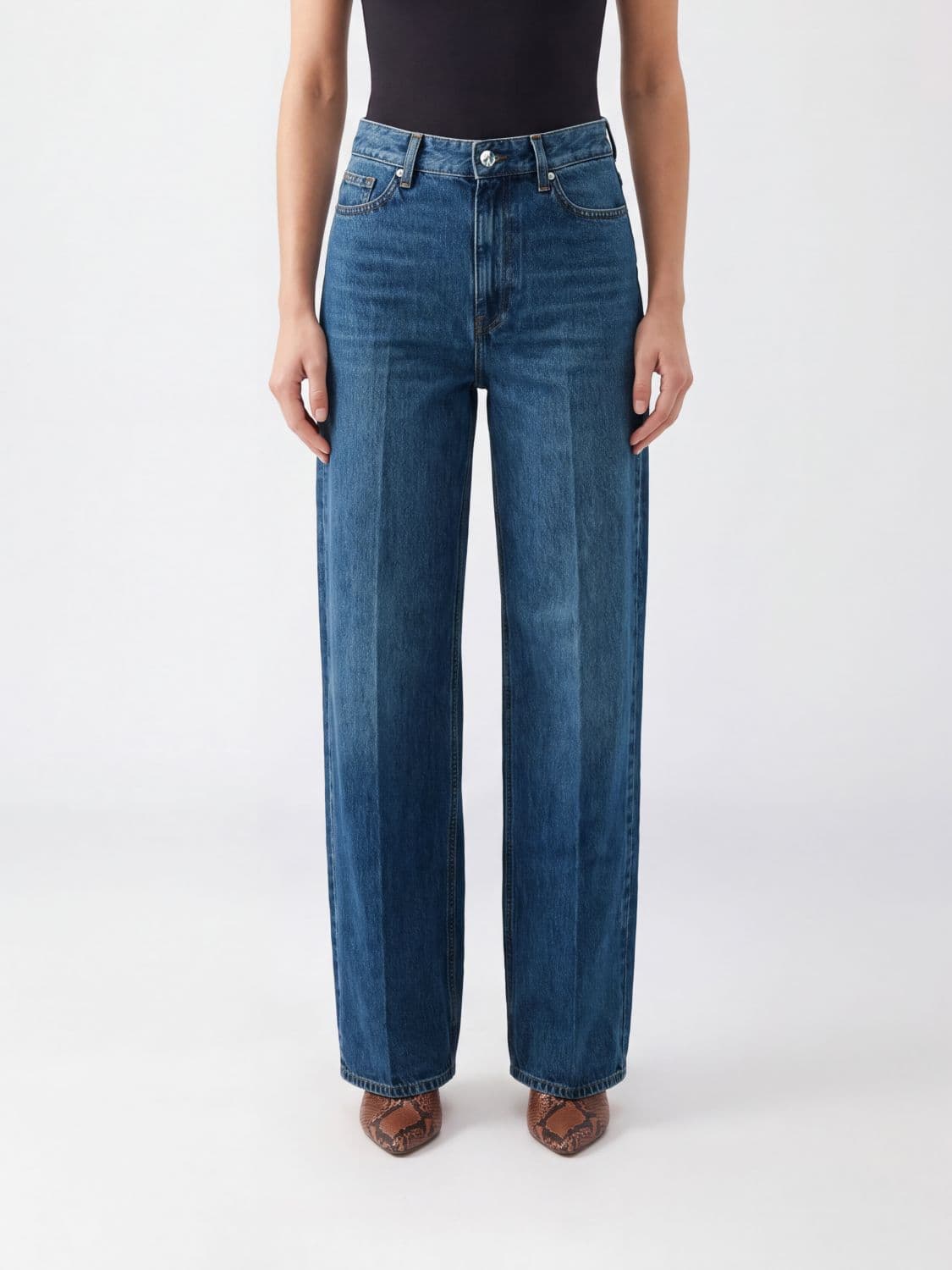 Toteme High-Waisted Wide Leg Jeans in Blue Cotton Denim