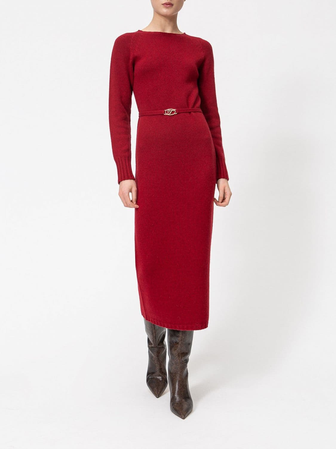 Twinset Midi Knit Wool Blend Dress with Removable Turtleneck