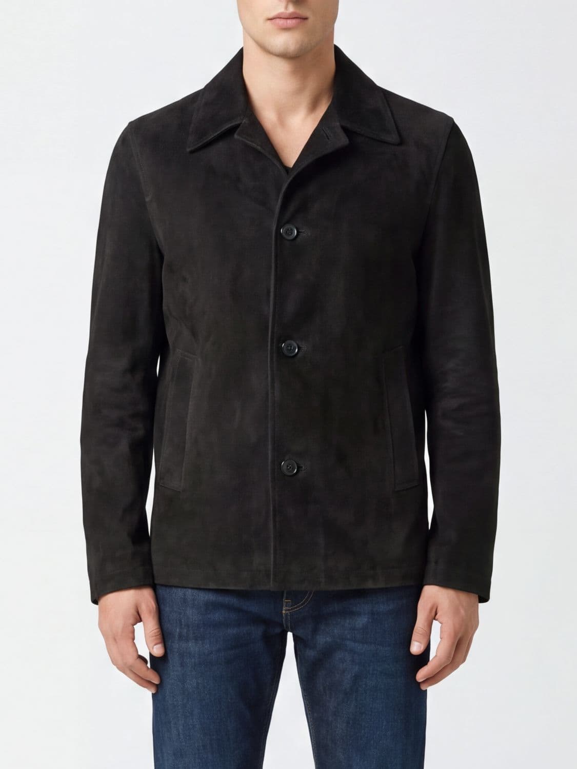 Salvatore Santoro Suede Leather Shirt Jacket with Rever Collar
