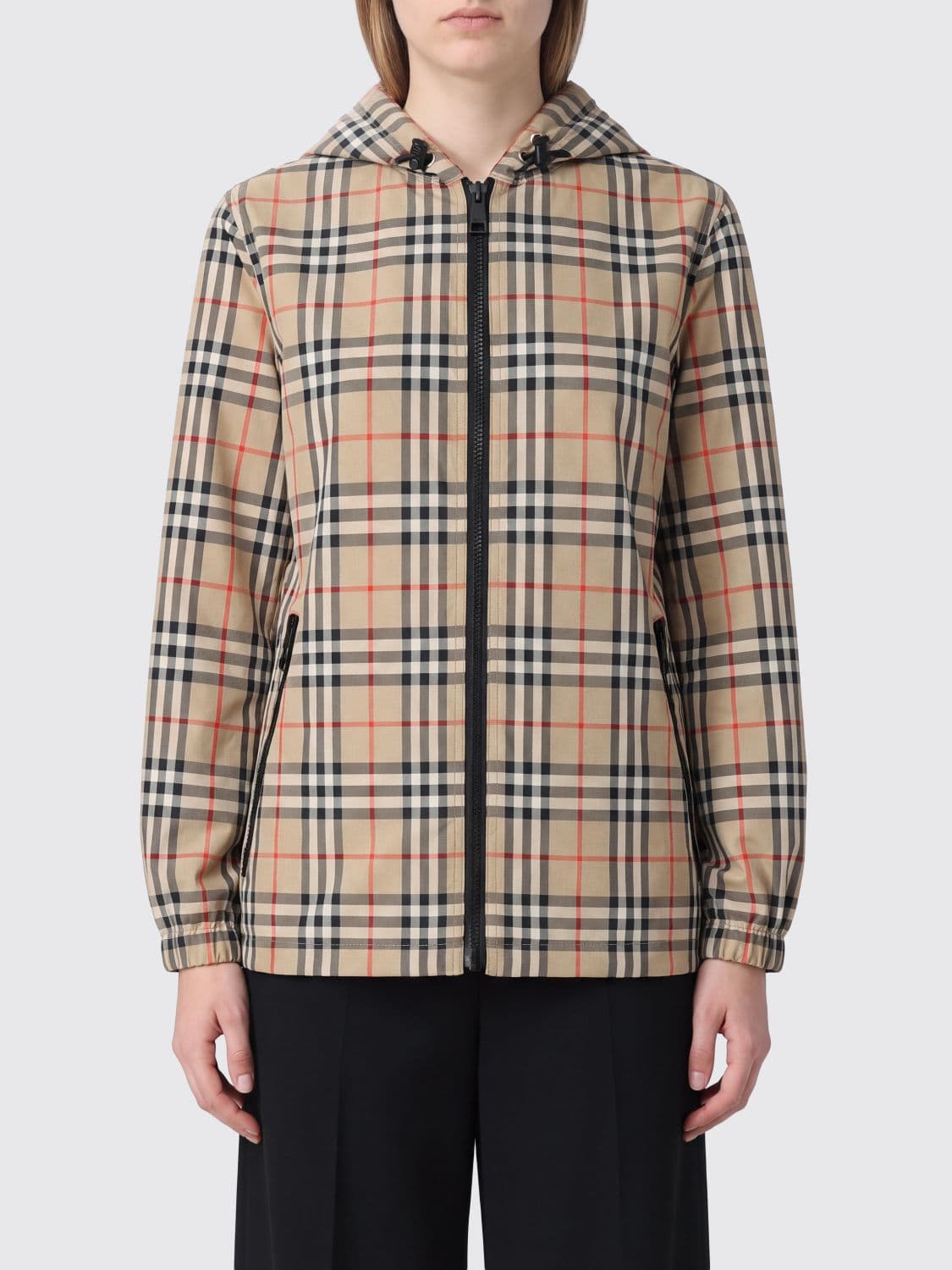 Burberry Everton Short Windbreaker Jacket with Vintage Check Print and Hood