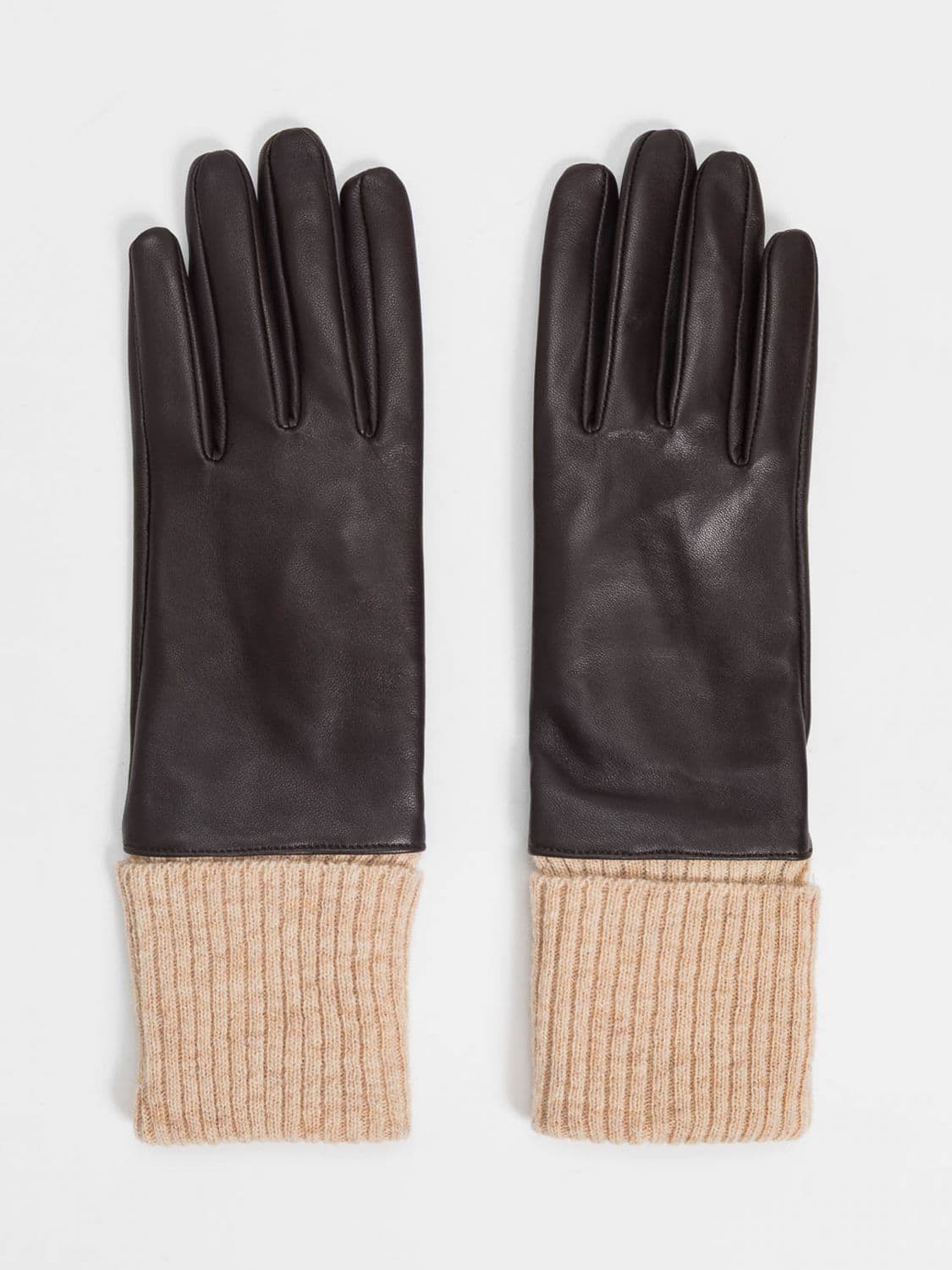 Twinset Leather and Wool Blend Gloves with Ribbed Cuffs