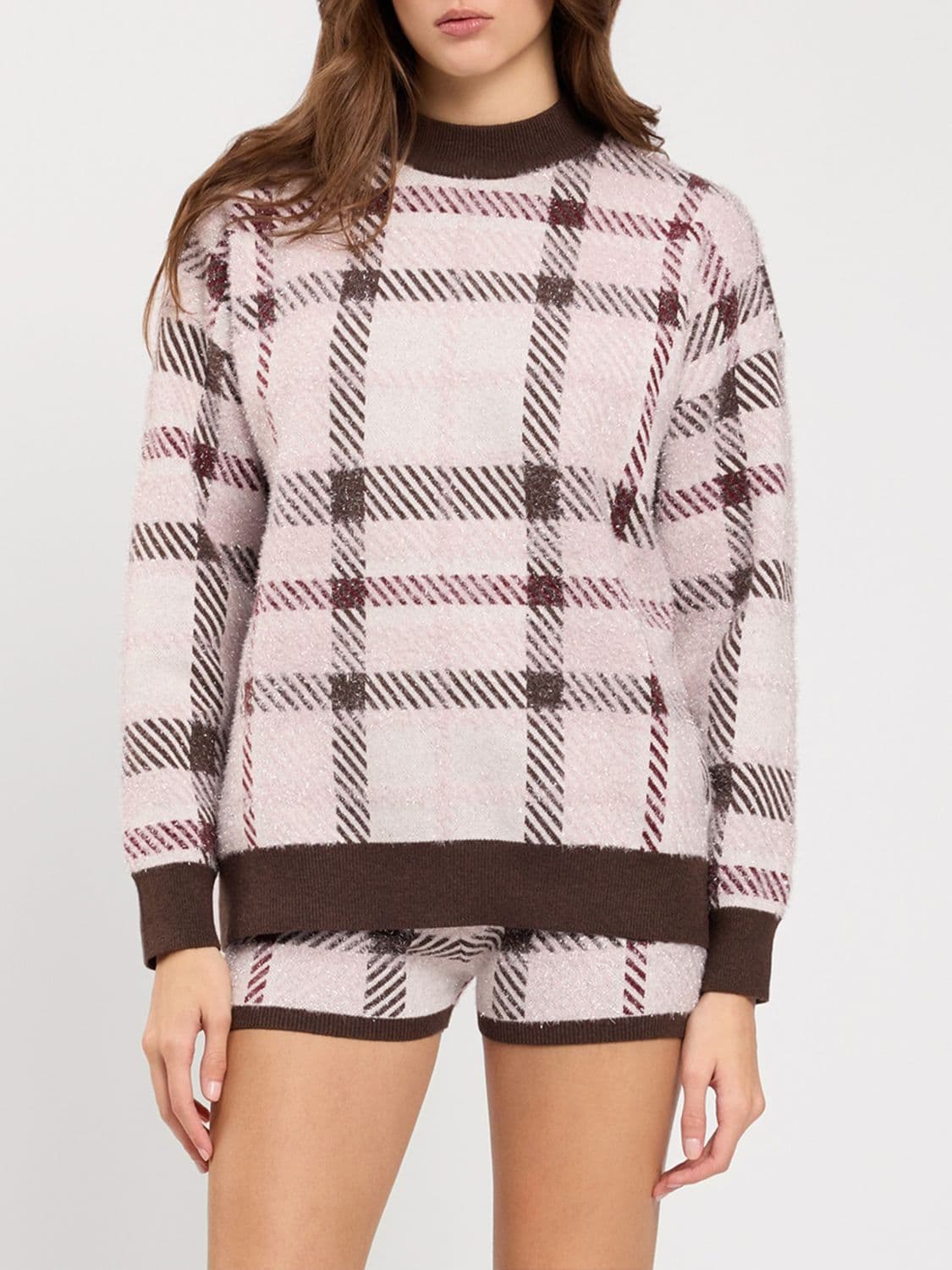 Twinset U & b Check Wool and Silk Blend Jumper with Dropped Shoulders