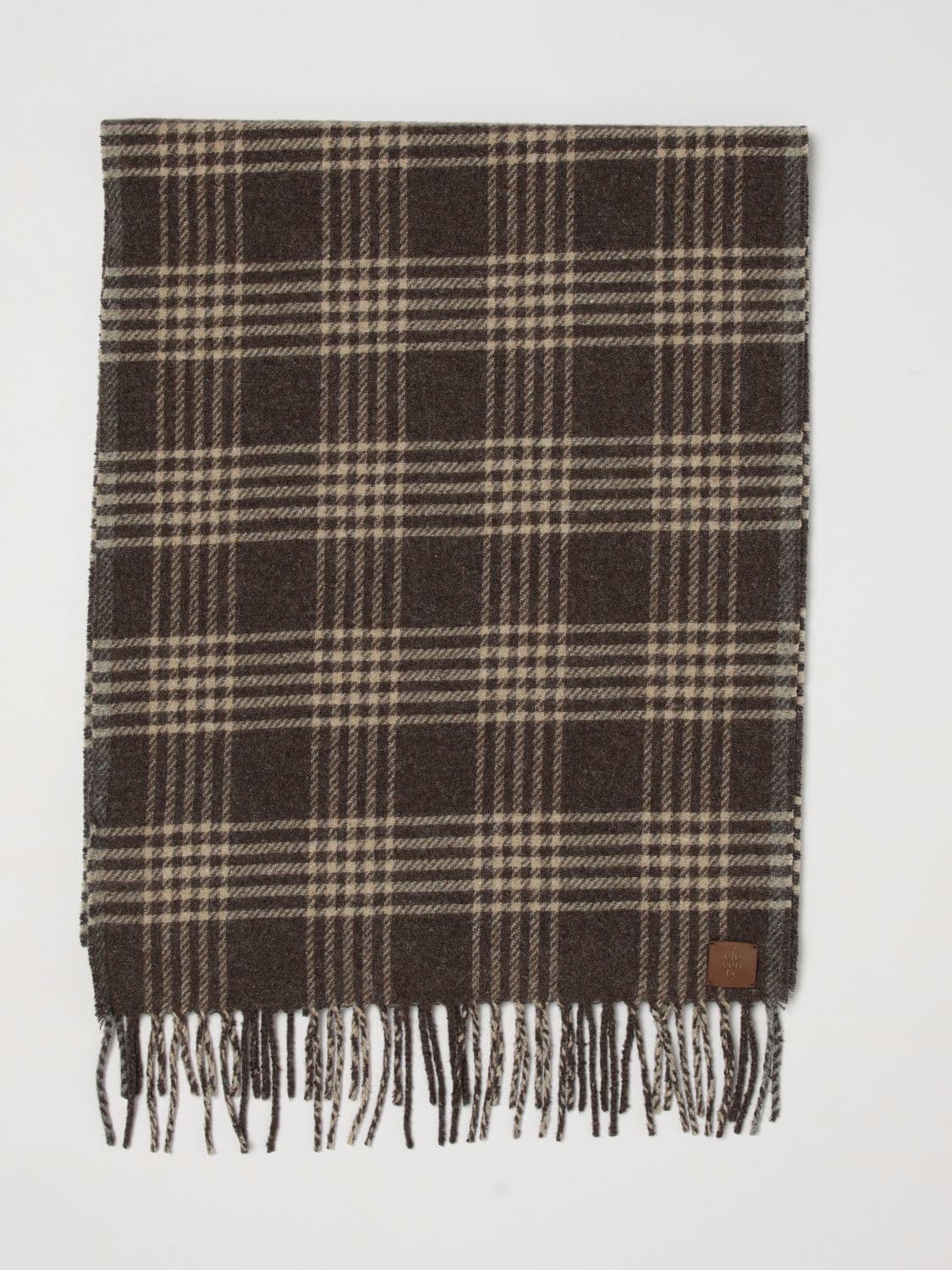 Eleventy Wool and Cashmere Blend Scarf with Tartan Pattern and Fringed Edges