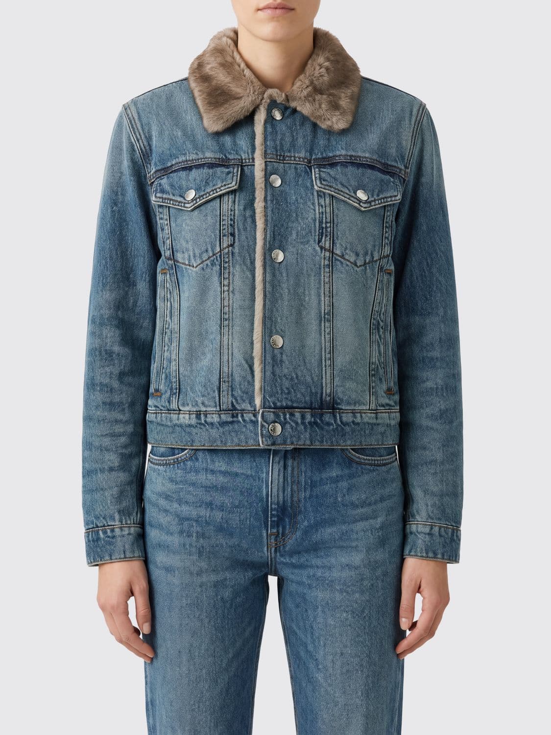 Denim X Alexander Wang Denim Jacket with Faux Fur Lining
