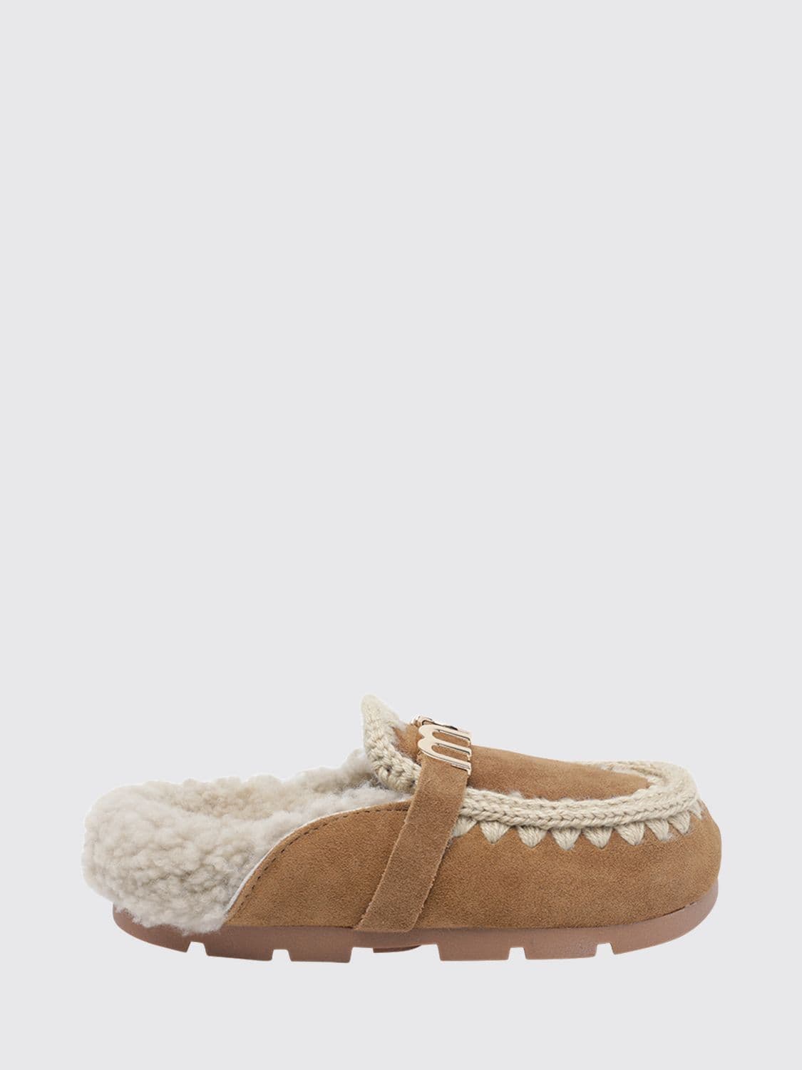 Mou Winter Bio Suede Mules with a Shearling Lining and Metal Logo Detail