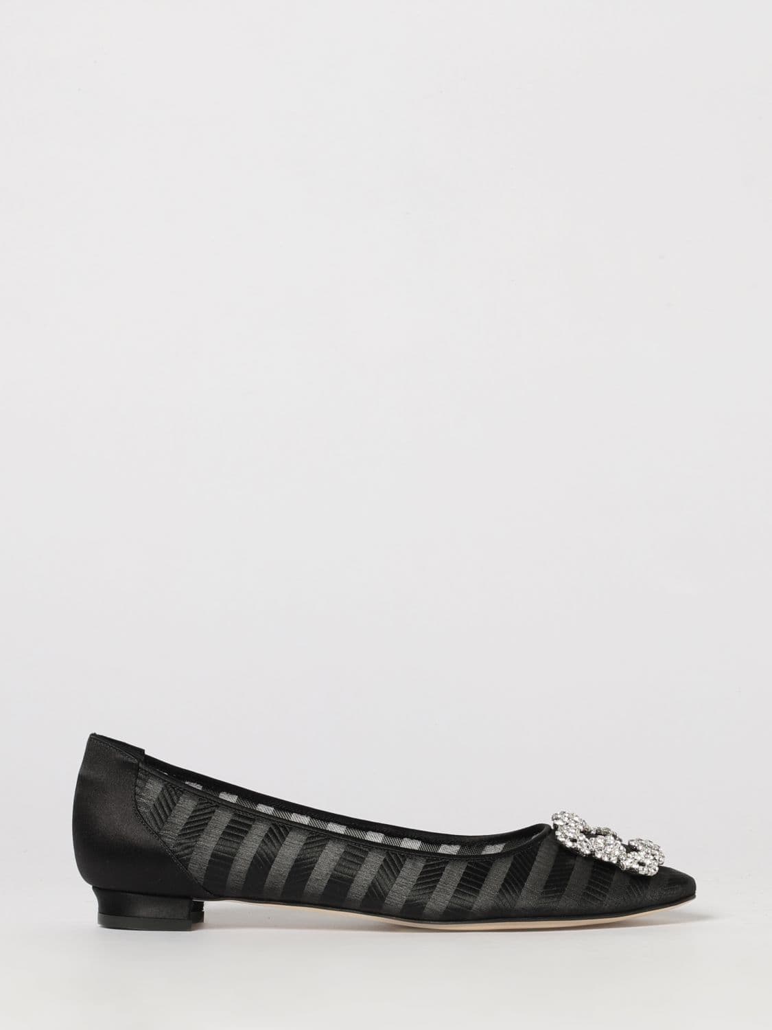 Manolo Blahnik Hangisilaflat Silk Organza Ballet Flats with Jewelled Buckle
