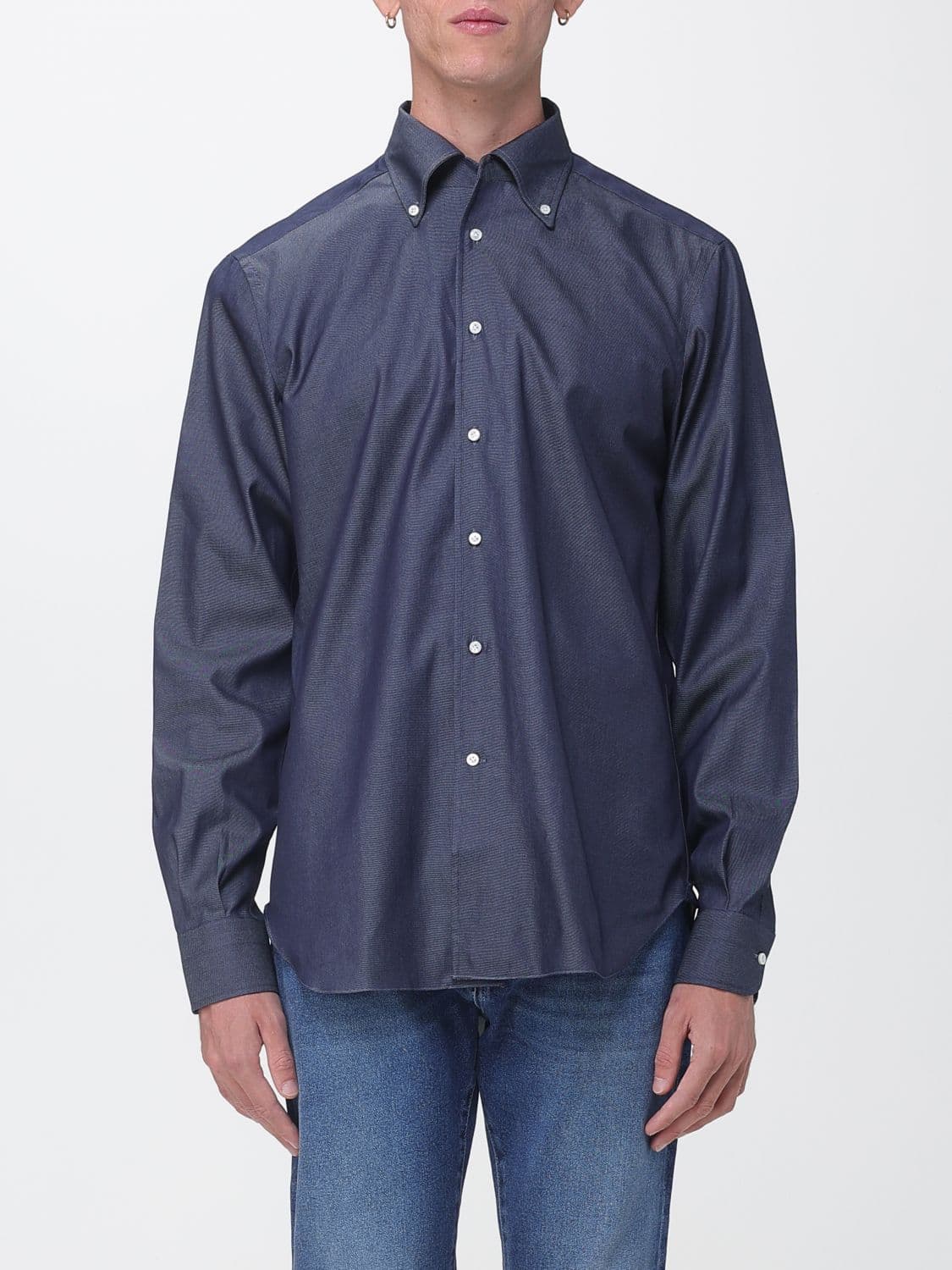 Luciano Barbera Cotton Shirt with Button-Down Collar and Long Sleeves
