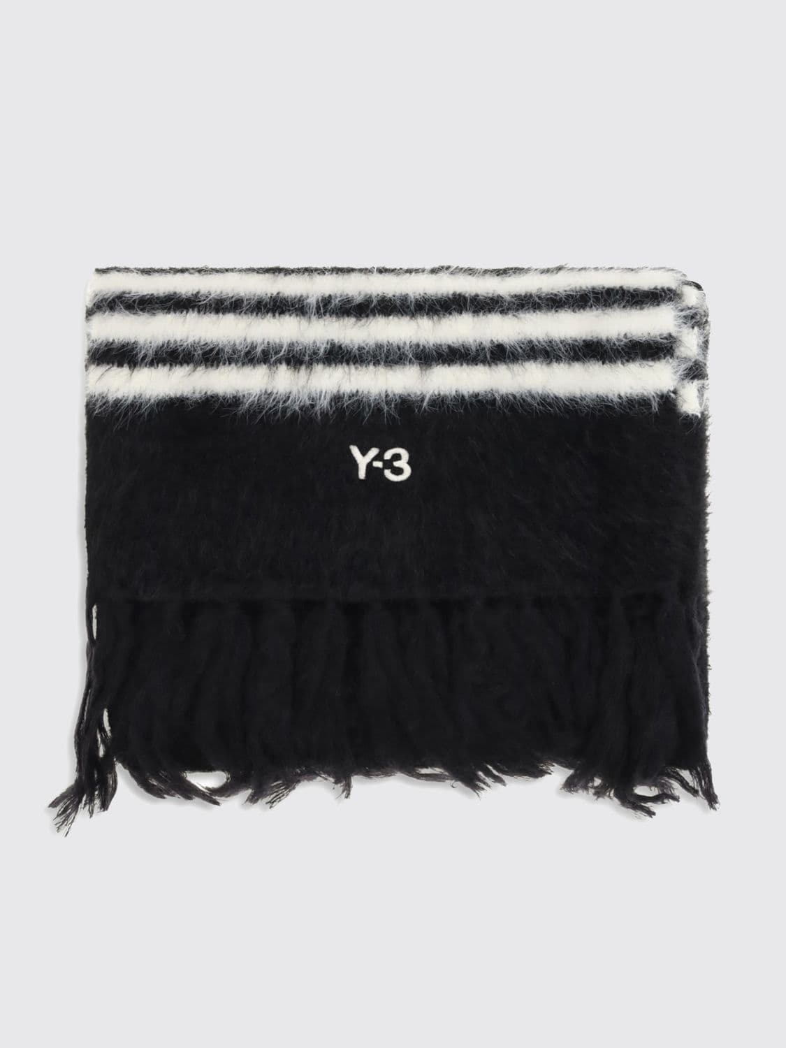Y-3 Striped Recycled Fabric Scarf with Logo and Fringes
