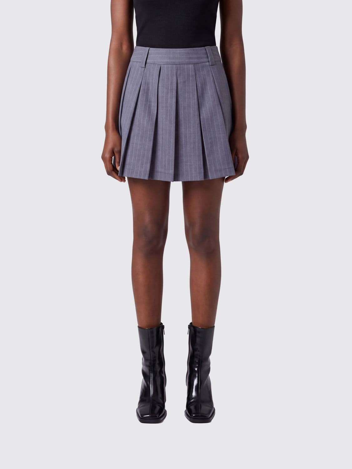 Dunst Striped Pleated Crêpe Mini Skirt with Mid-Rise Waist