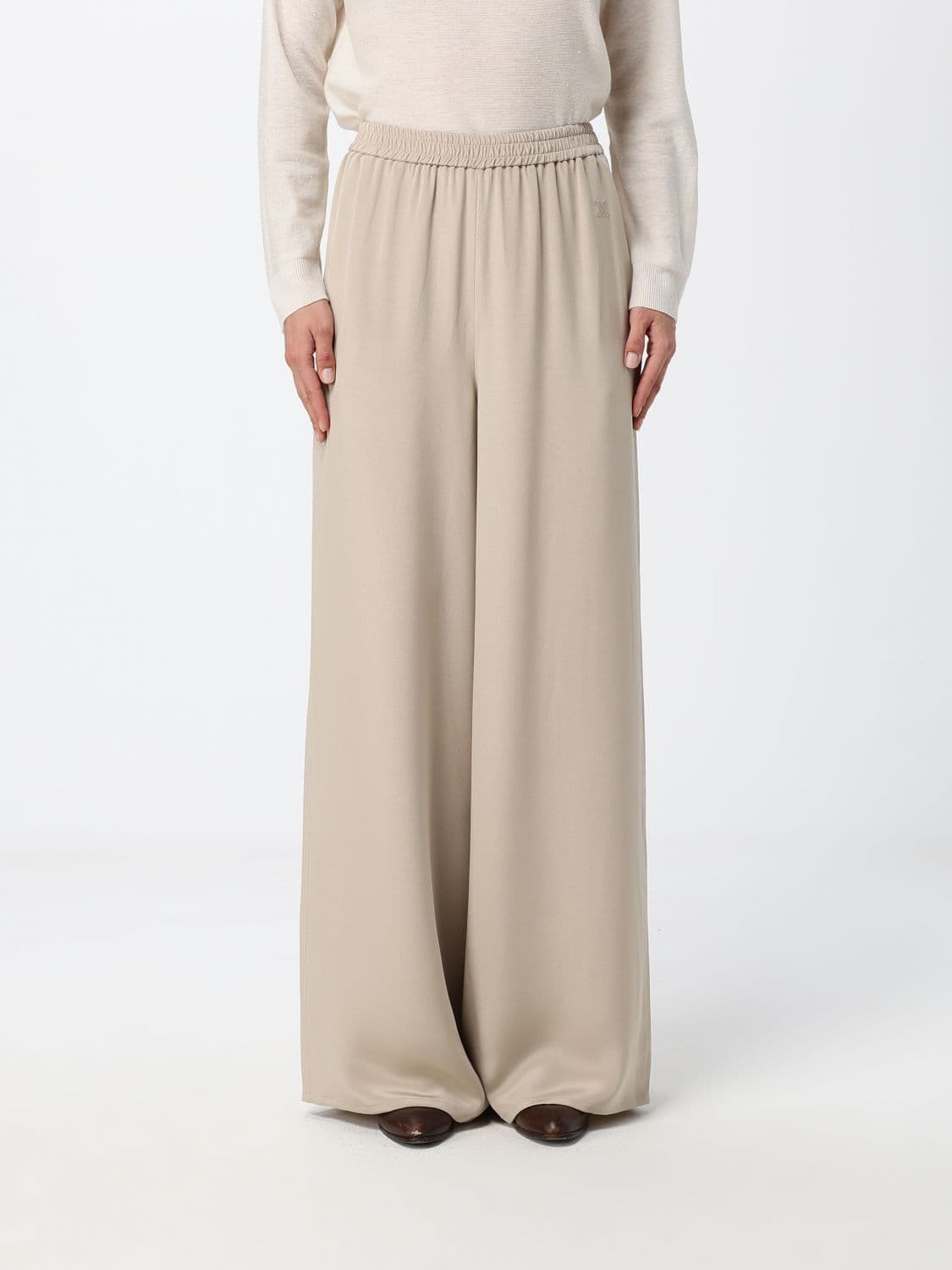 Max Mara Volontà High-Waisted Silk Palazzo Trousers with Elastic Waist