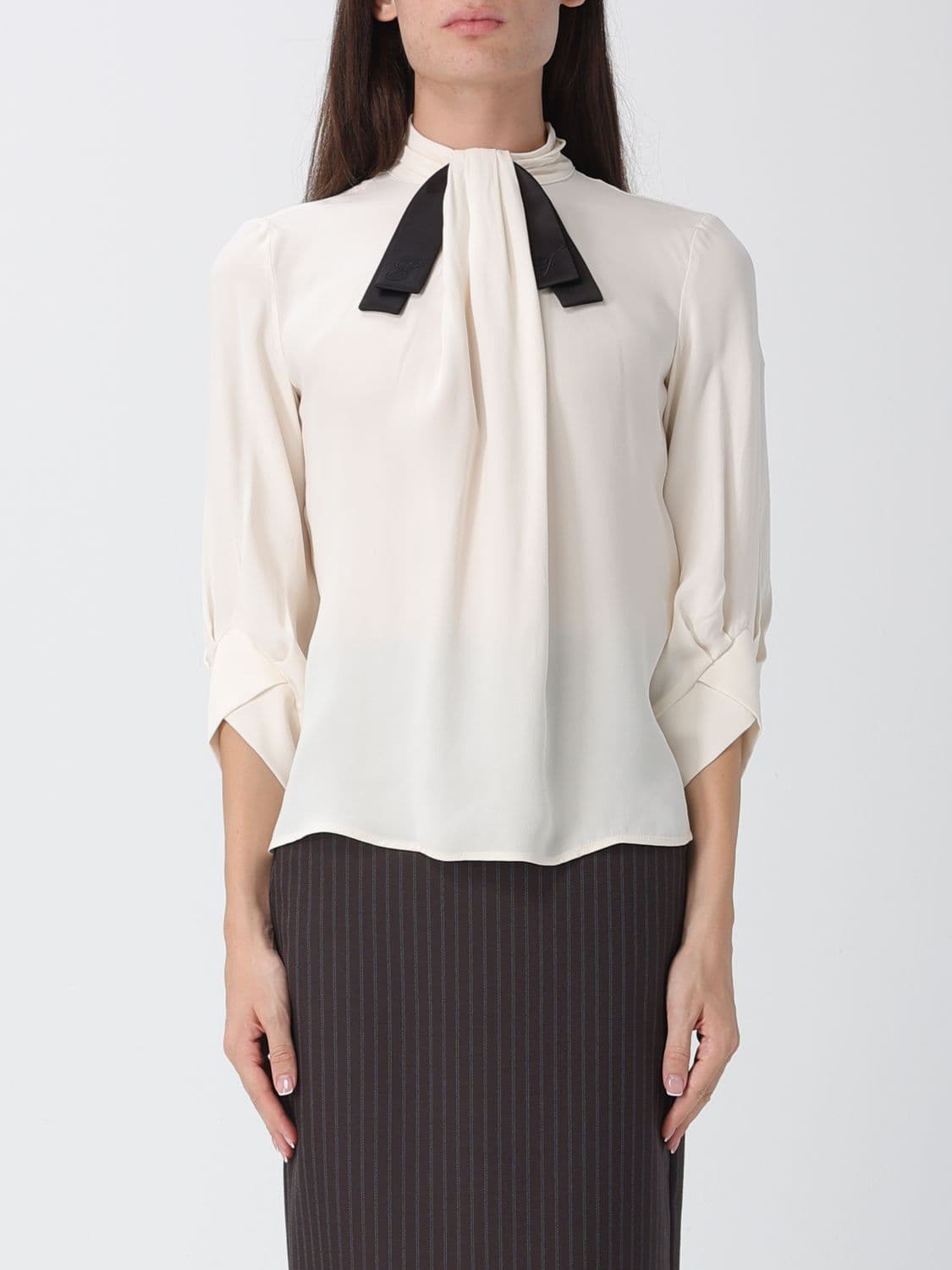 Elisabetta Franchi Long-Sleeved High-Neck Georgette Blouse