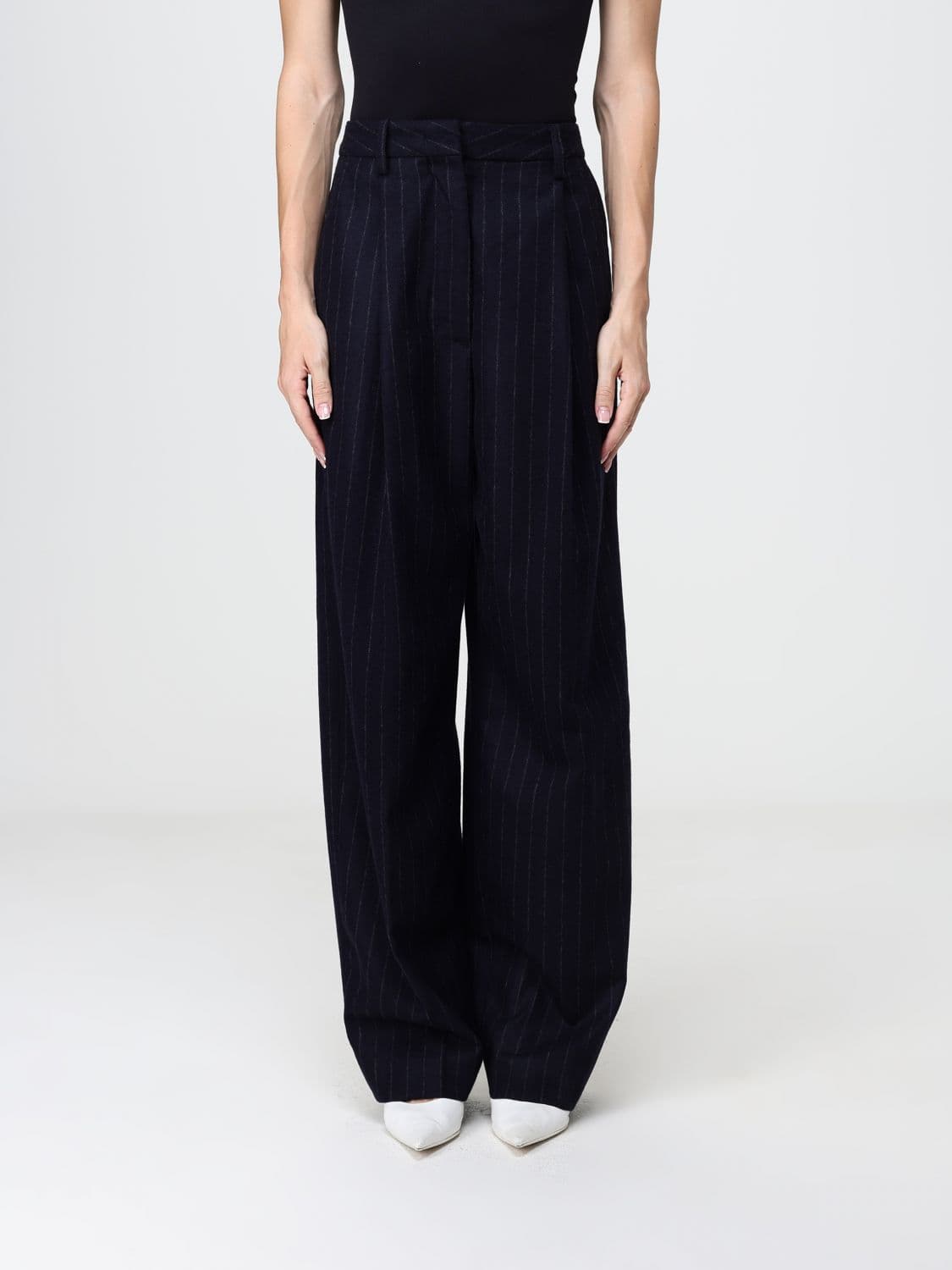Thelatest Pinstriped Wool Blend Wide-Leg High-Waisted Palazzo Trousers