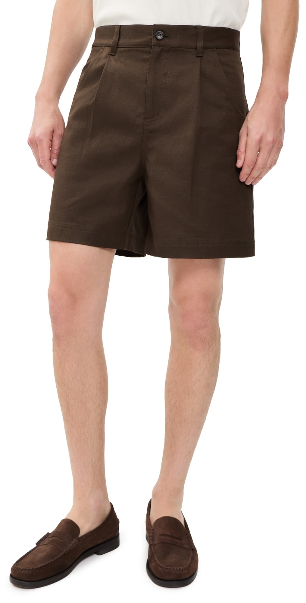 Aaron Levine Cotton Linen Pleated Shorts 7 Brown
