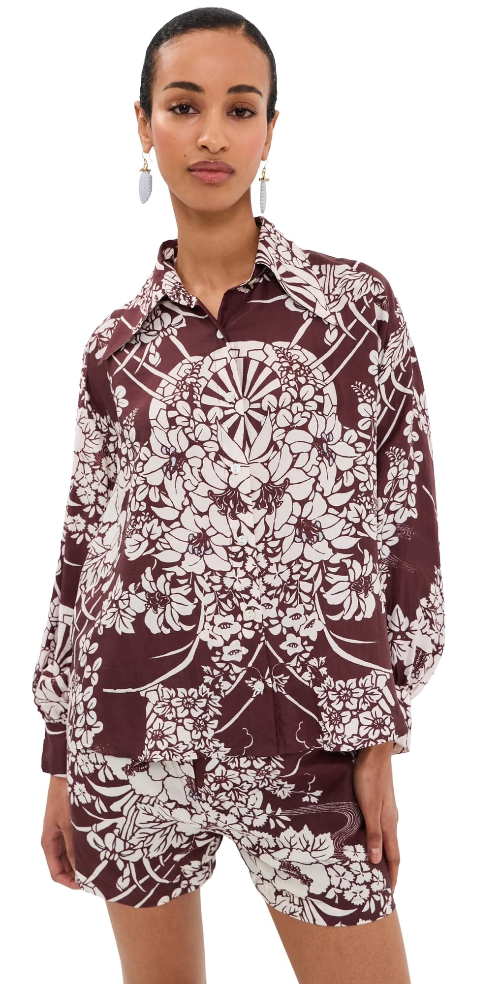 Alix of Bohemia Emery Auburn Spoke Silk Shirt Dark Brown