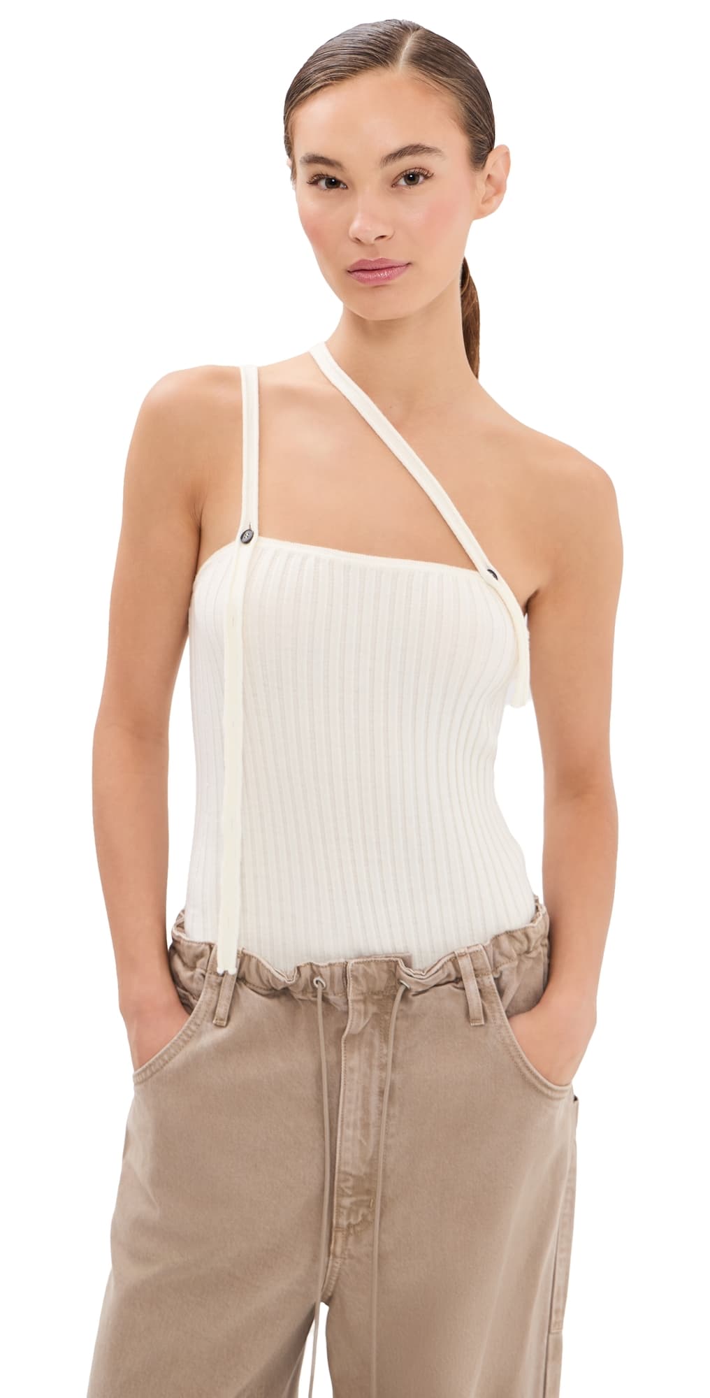 Aisling Camps Convertible Ribbed Knit Tank Top Ivory