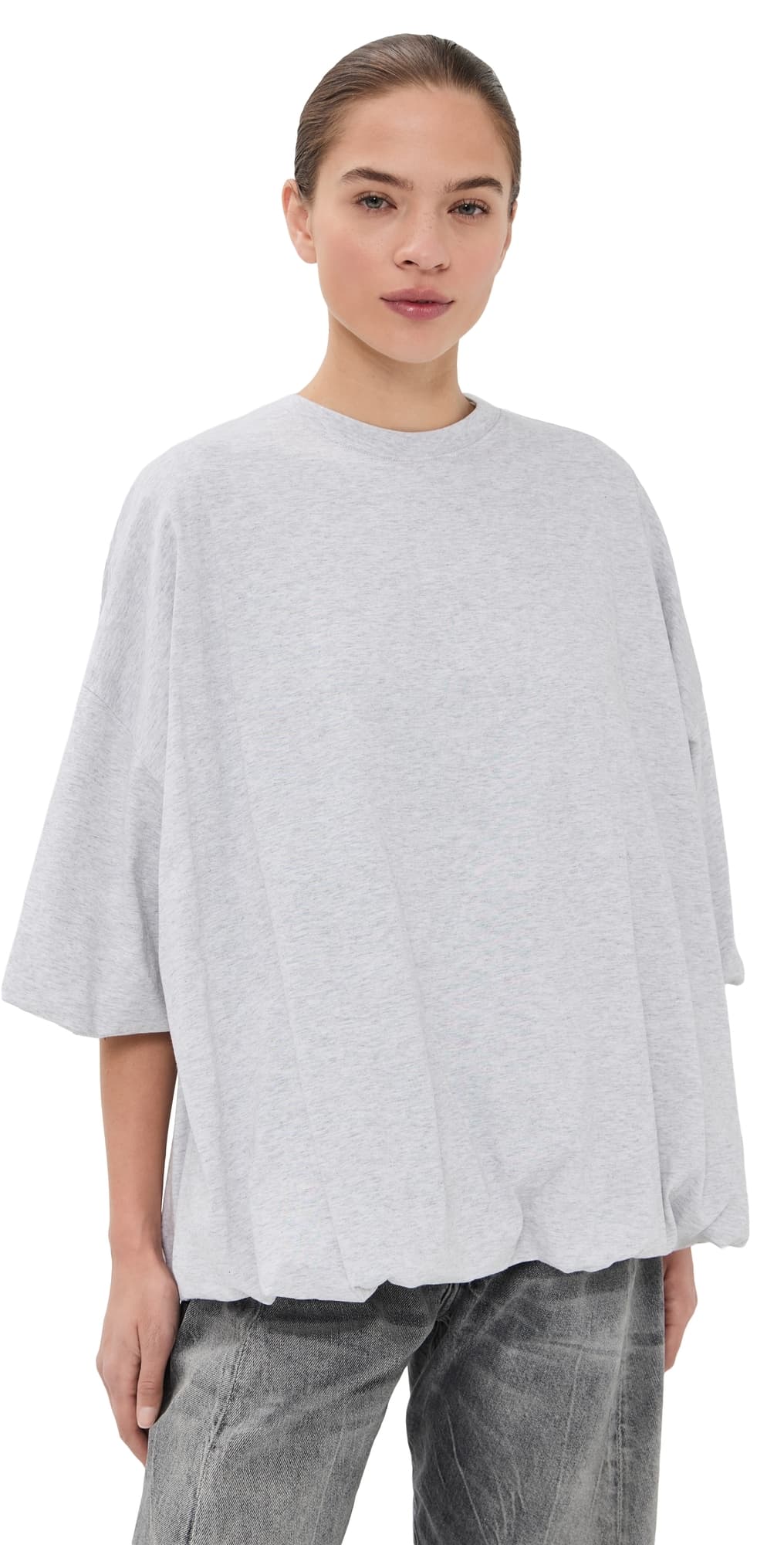 Acne Studios Gathered Logo T-Shirt Grey Melange