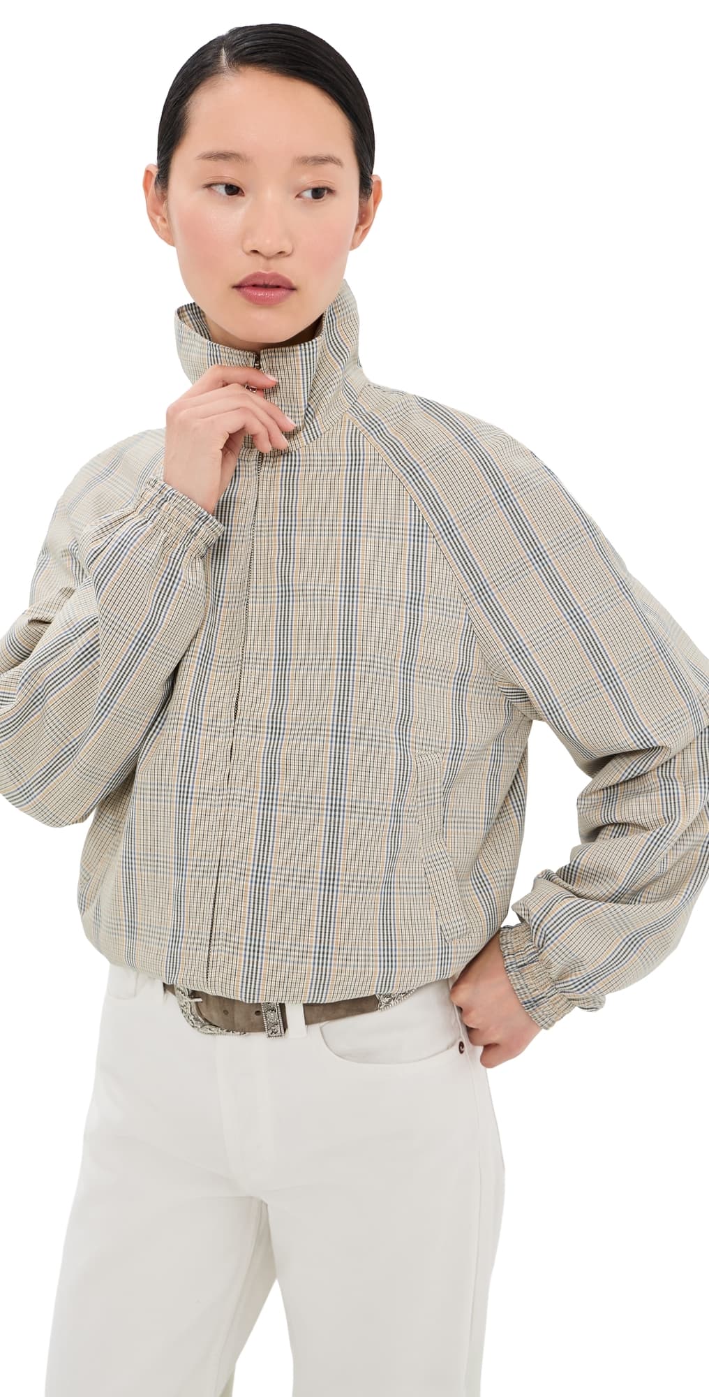 Acne Studios Plaid Bomber Funnel Neck Jacket Brown/Blue