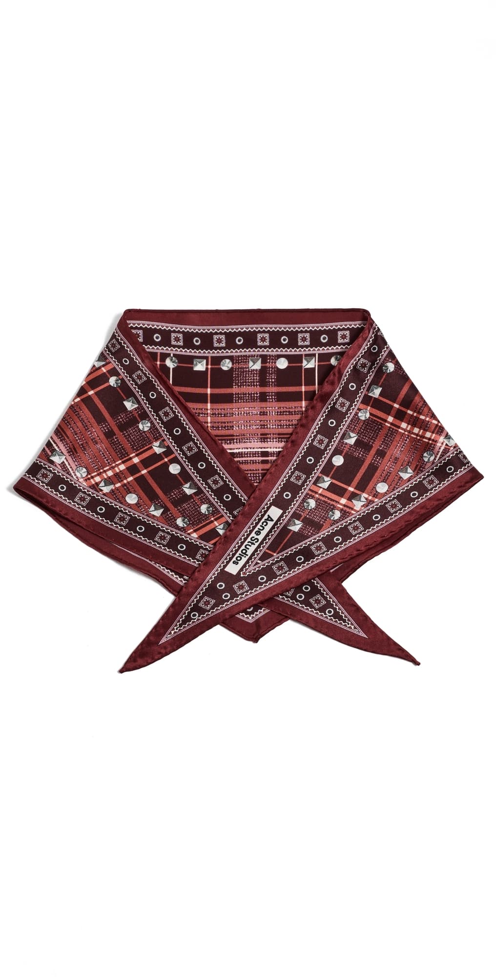 Acne Studios Volta Triangle Check Scarf Burgandy