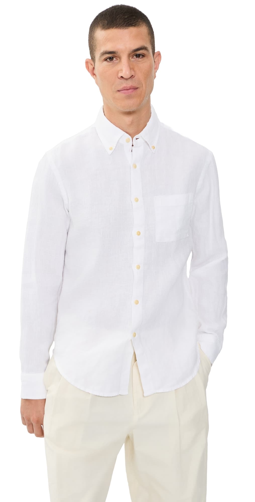Alex Crane Linen Playa Button Down Shirt Snow