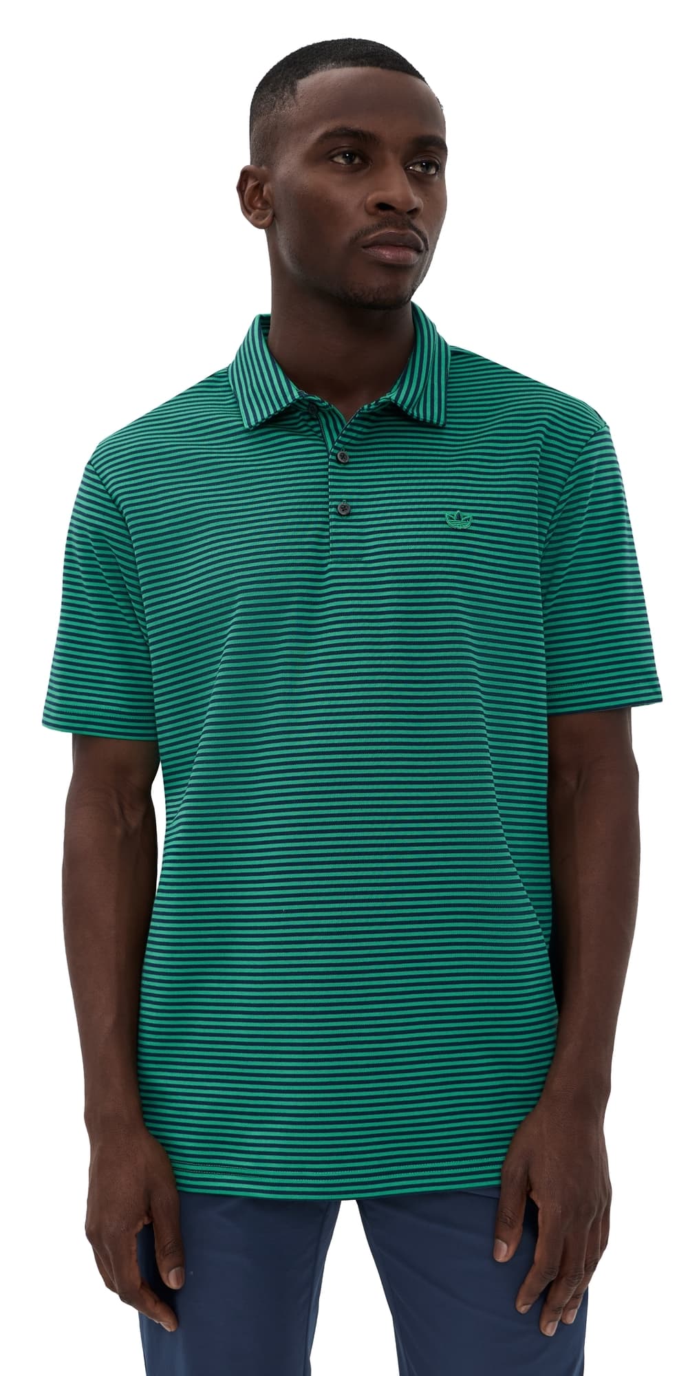 Adidas Golf Originals Stripe Pique Polo Court Green/Night Indigo