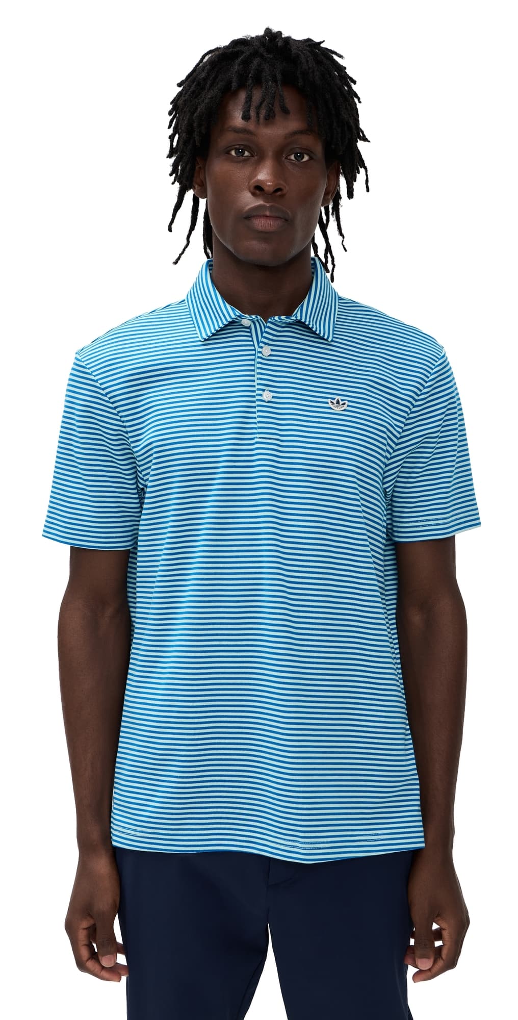 Adidas Golf Originals Stripe Pique Polo Clear Mint/Bluebird