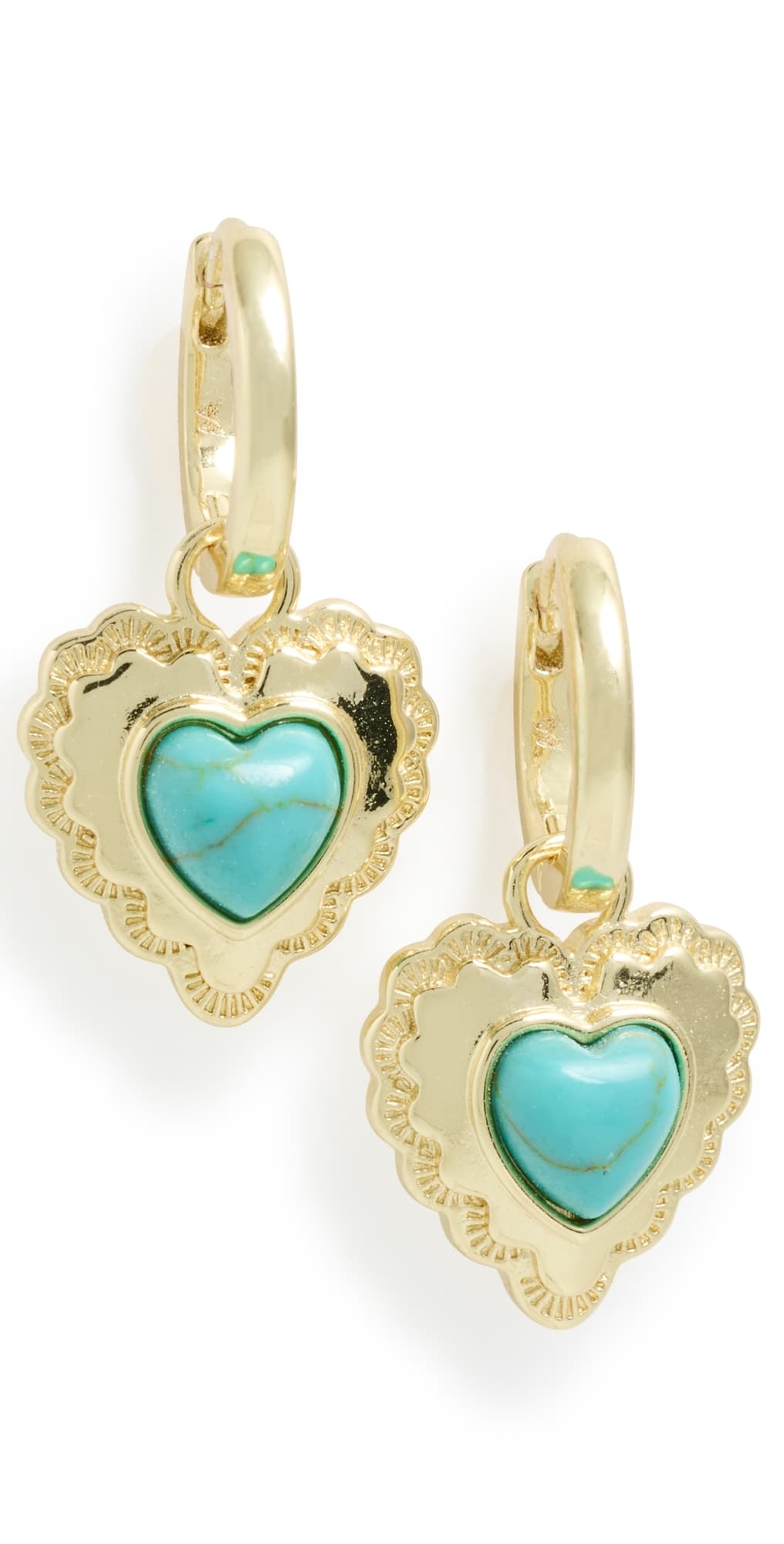 By Adina Eden Turquoise Heart Drop Huggie Hoop Earrings Turquoise