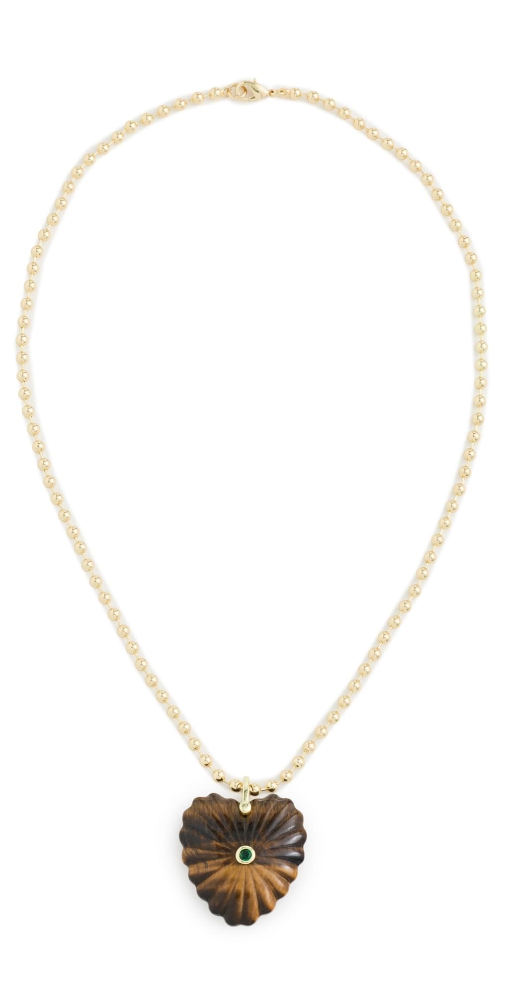 By Adina Eden Cubic Zirconia Bezel Heart Charm Ball Chain Necklace Tiger Eye