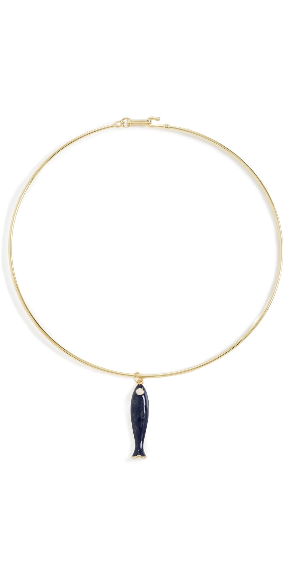 By Adina Eden Pearl Eye Enamel Fish Wire Choker Navy