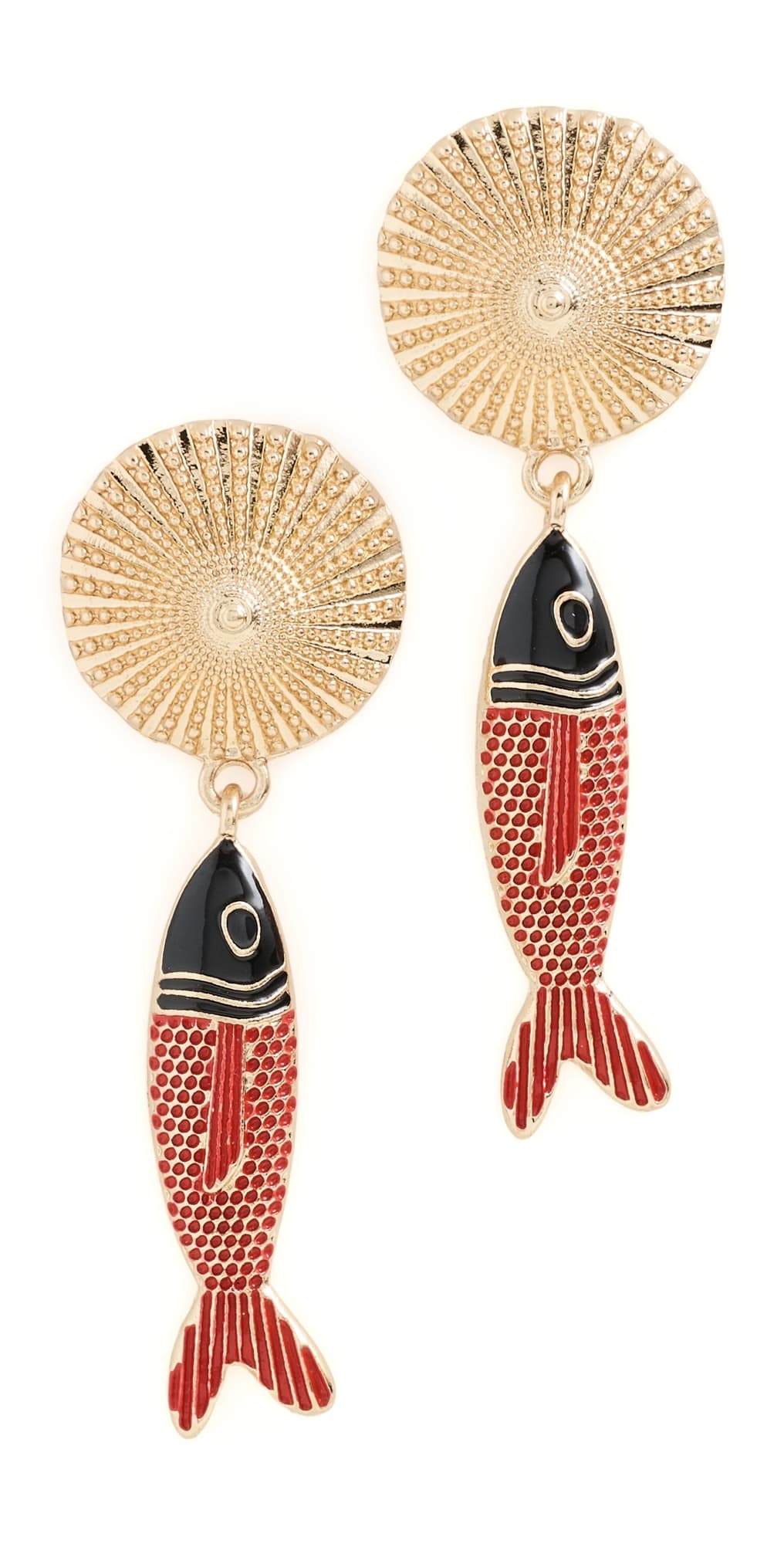 By Adina Eden Sun Disc Fish Drop Earrings Gold